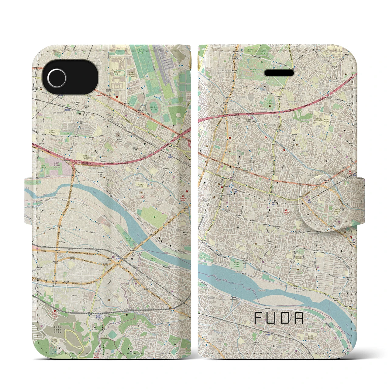 【布田(東京都)】地図柄iPhoneケース(手帳タイプ)ナチュラル・iPhone SE(第3 / 第2世代) / 8 / 7 / 6s / 6 用