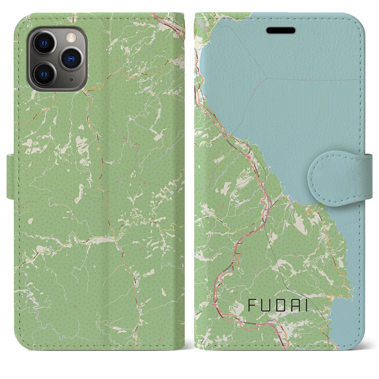 【普代(岩手県)】地図柄iPhoneケース(手帳タイプ)ナチュラル・iPhone 11 Pro Max 用