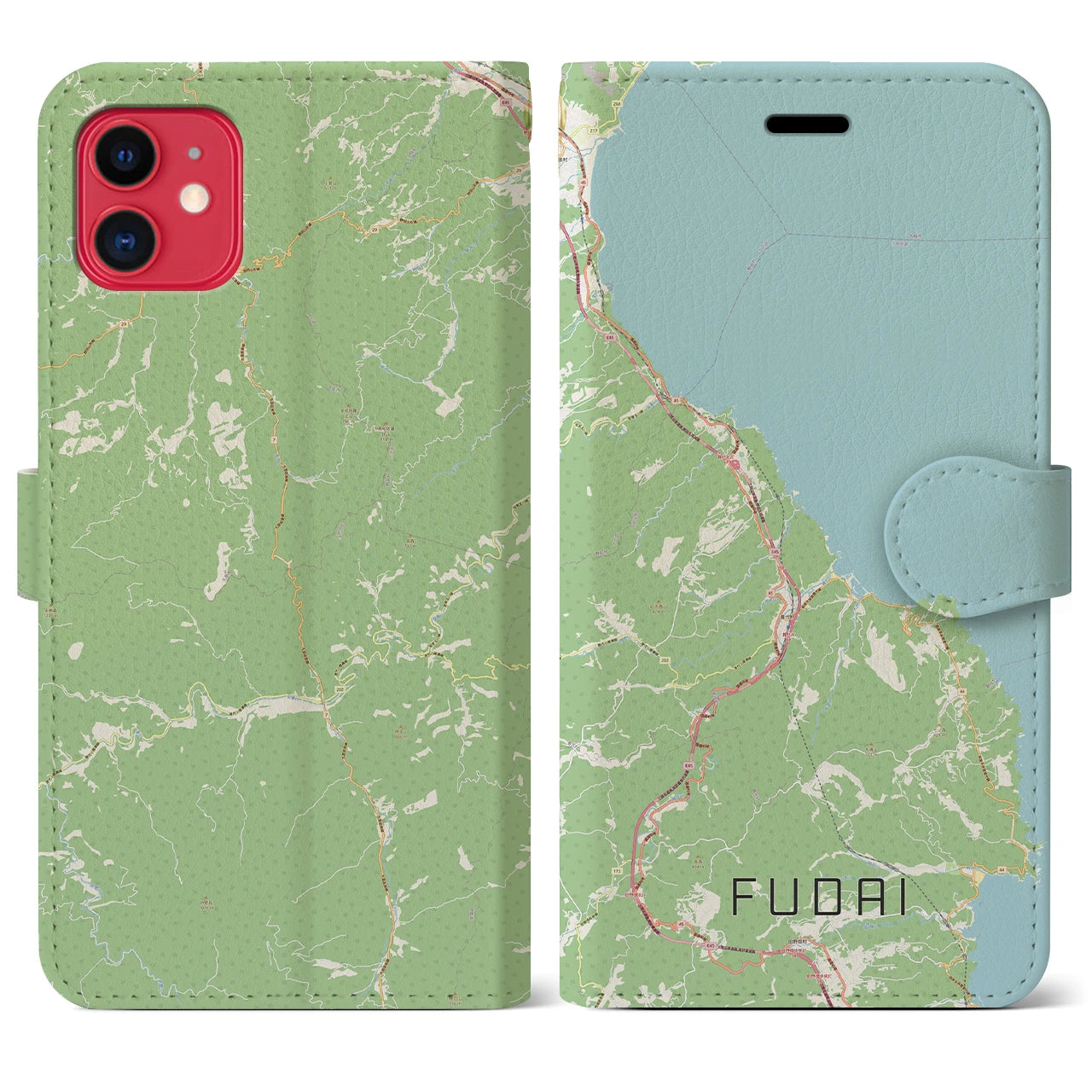 【普代(岩手県)】地図柄iPhoneケース(手帳タイプ)ナチュラル・iPhone 11 用