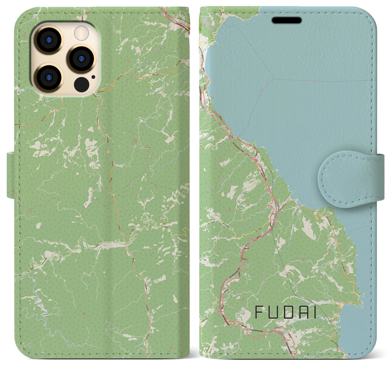 【普代(岩手県)】地図柄iPhoneケース(手帳タイプ)ナチュラル・iPhone 12 Pro Max 用