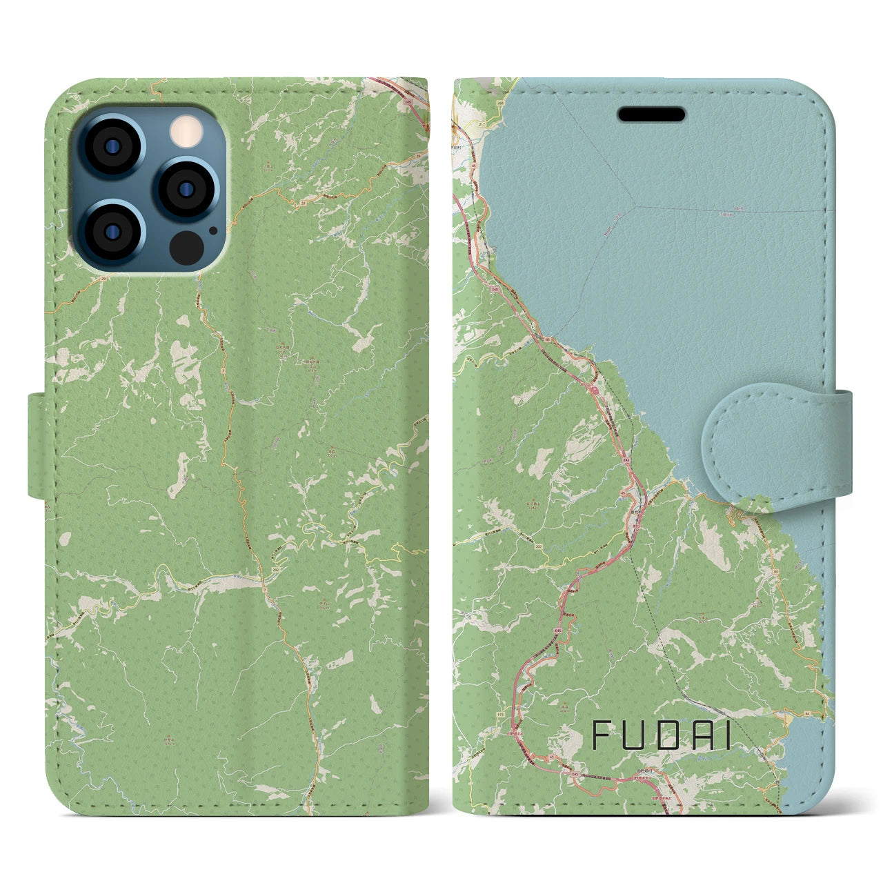 【普代(岩手県)】地図柄iPhoneケース(手帳タイプ)ナチュラル・iPhone 12 / 12 Pro 用