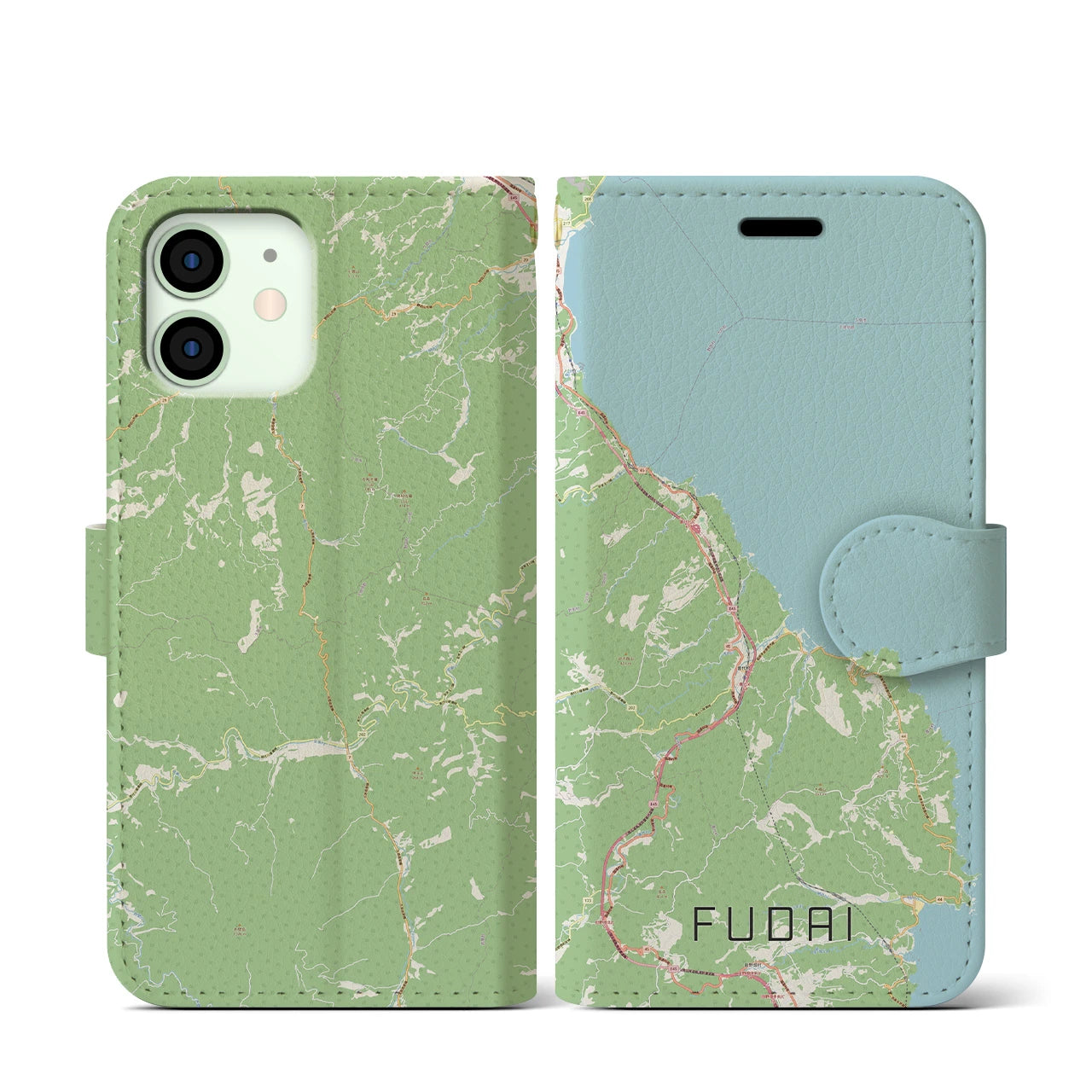 【普代(岩手県)】地図柄iPhoneケース(手帳タイプ)ナチュラル・iPhone 12 mini 用