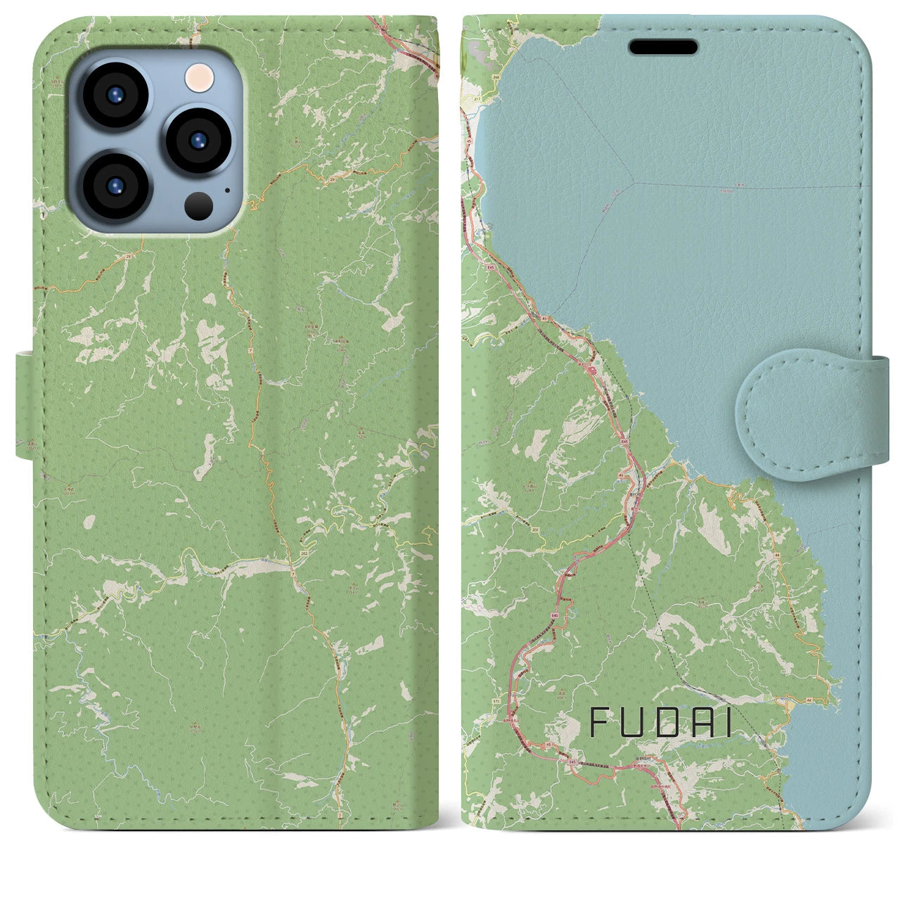 【普代(岩手県)】地図柄iPhoneケース(手帳タイプ)ナチュラル・iPhone 13 Pro Max 用