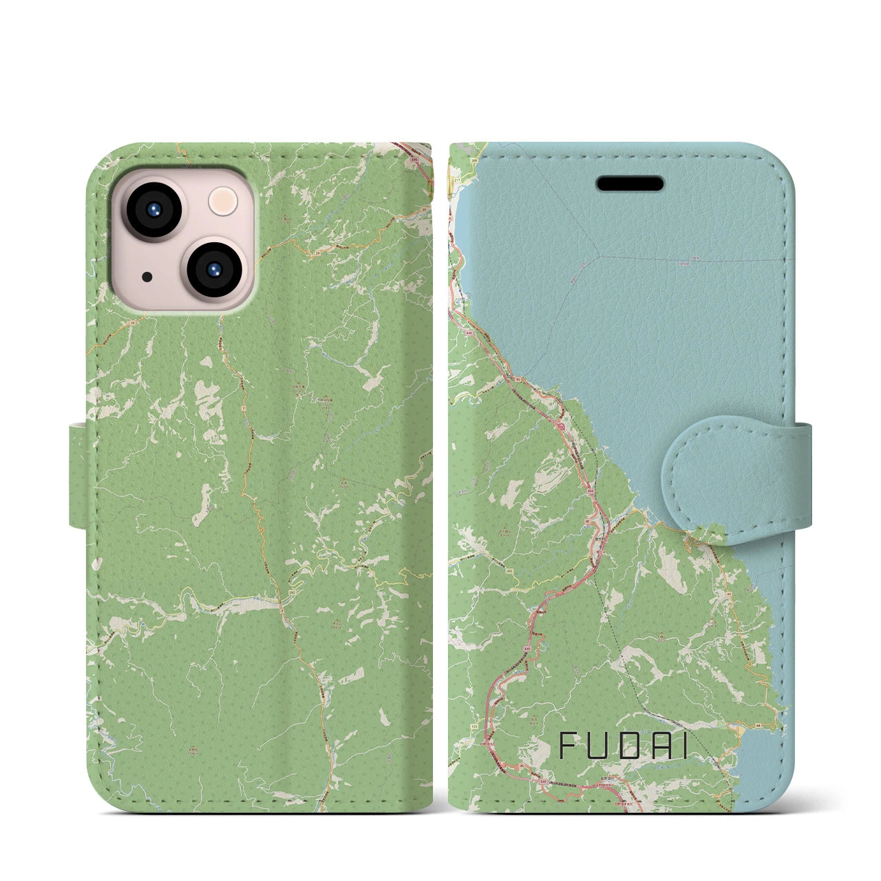 【普代(岩手県)】地図柄iPhoneケース(手帳タイプ)ナチュラル・iPhone 13 mini 用
