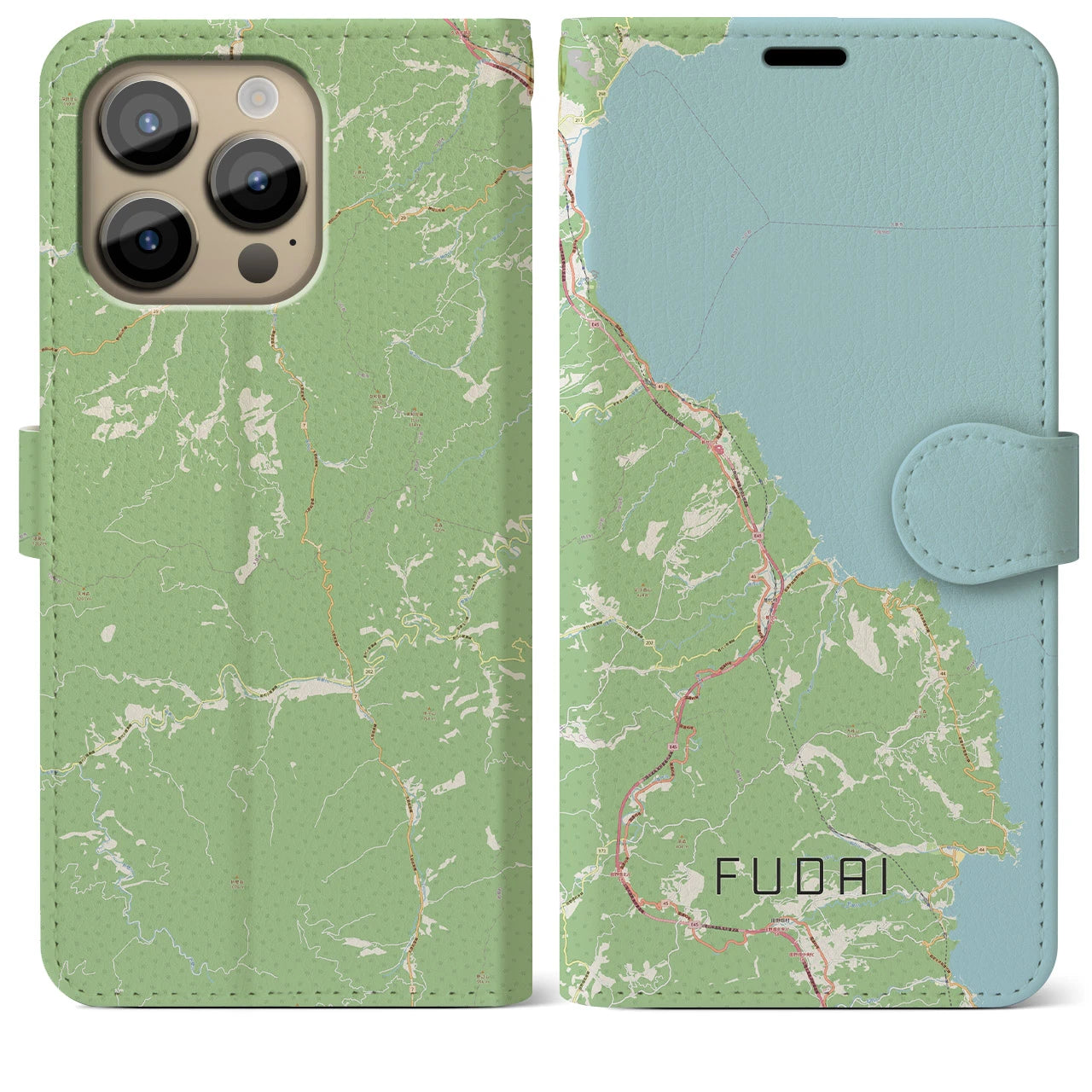 【普代(岩手県)】地図柄iPhoneケース(手帳タイプ)ナチュラル・iPhone 14 Pro Max 用