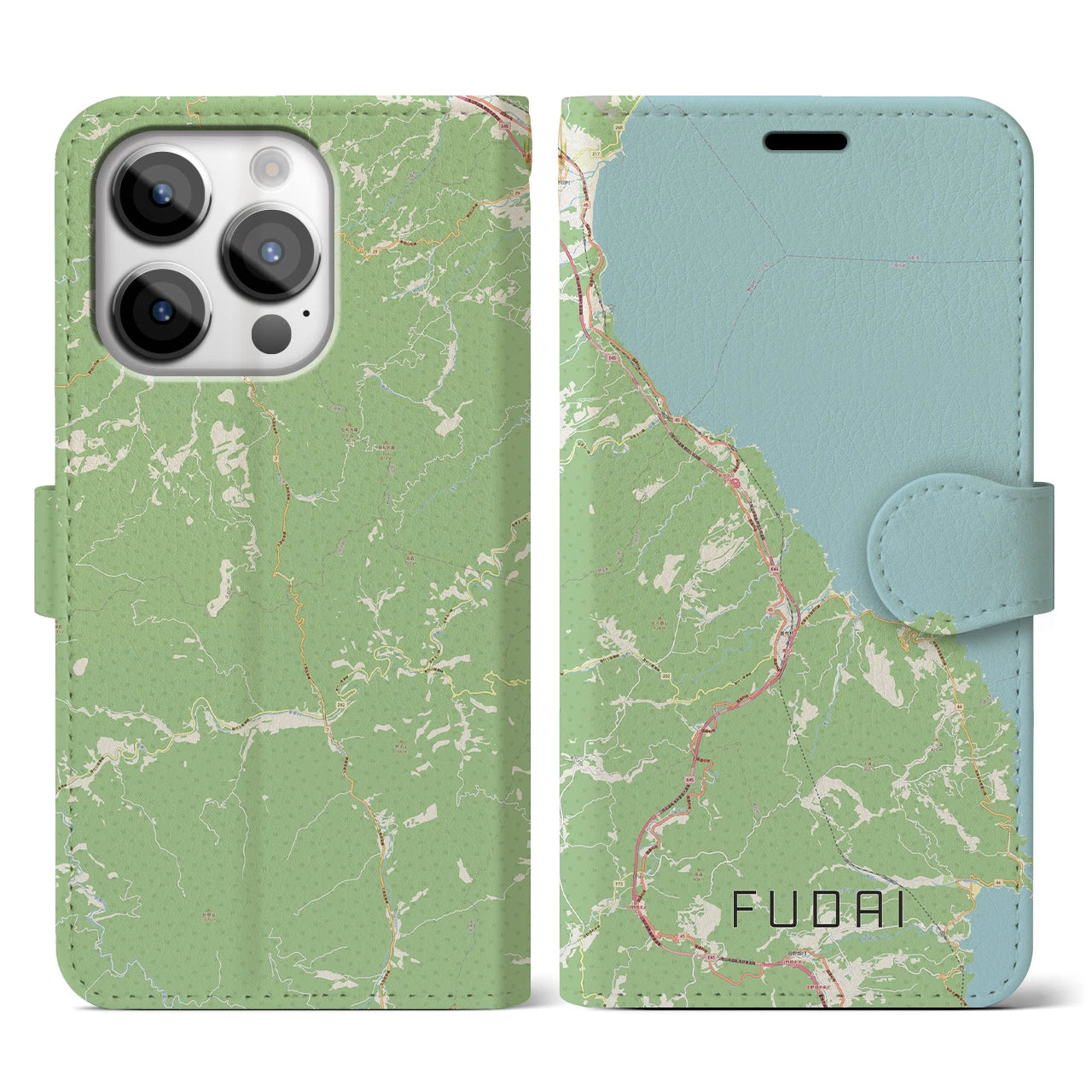 【普代(岩手県)】地図柄iPhoneケース(手帳タイプ)ナチュラル・iPhone 14 Pro 用