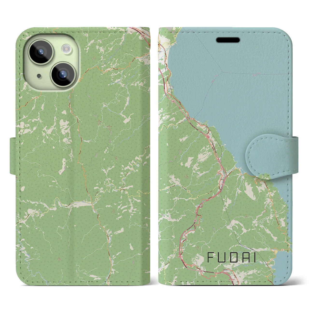 【普代(岩手県)】地図柄iPhoneケース(手帳タイプ)ナチュラル・iPhone 15 用