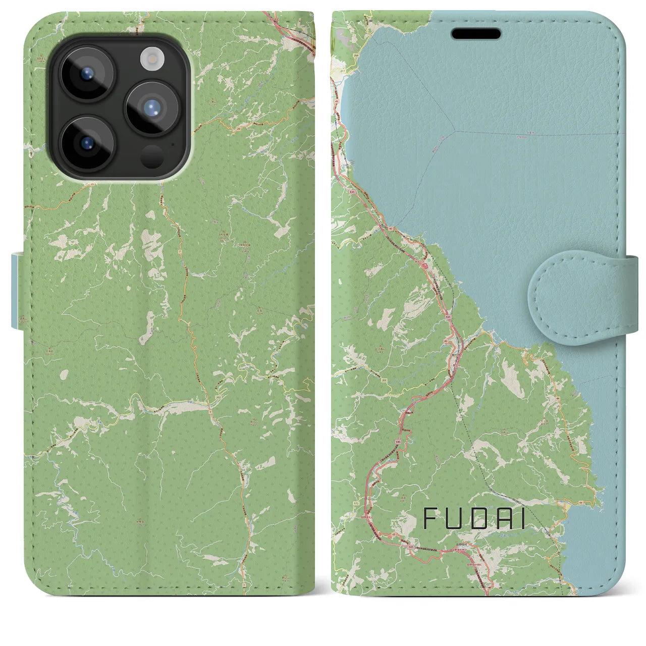 【普代(岩手県)】地図柄iPhoneケース(手帳タイプ)ナチュラル・iPhone 15 Pro Max 用