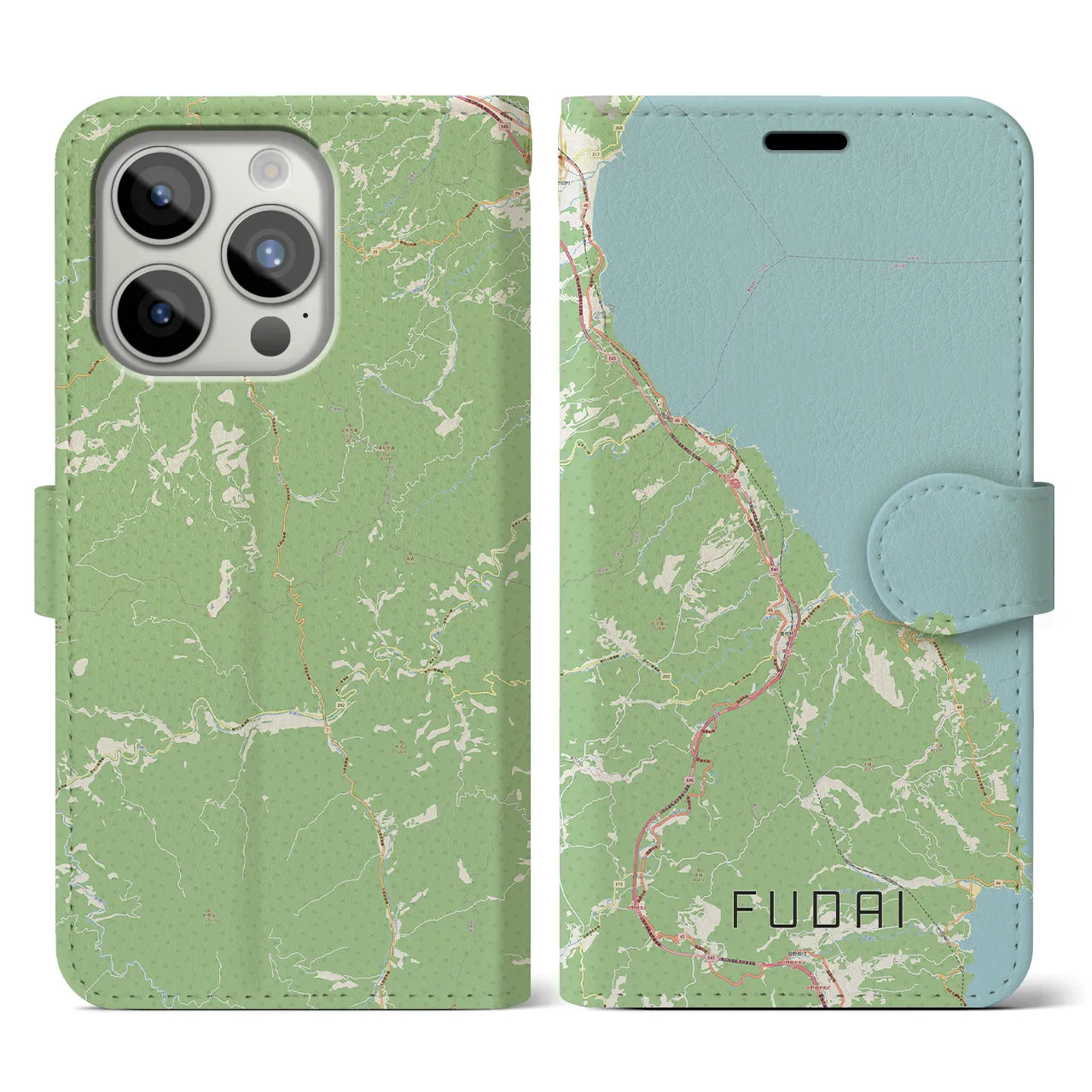 【普代(岩手県)】地図柄iPhoneケース(手帳タイプ)ナチュラル・iPhone 15 Pro 用