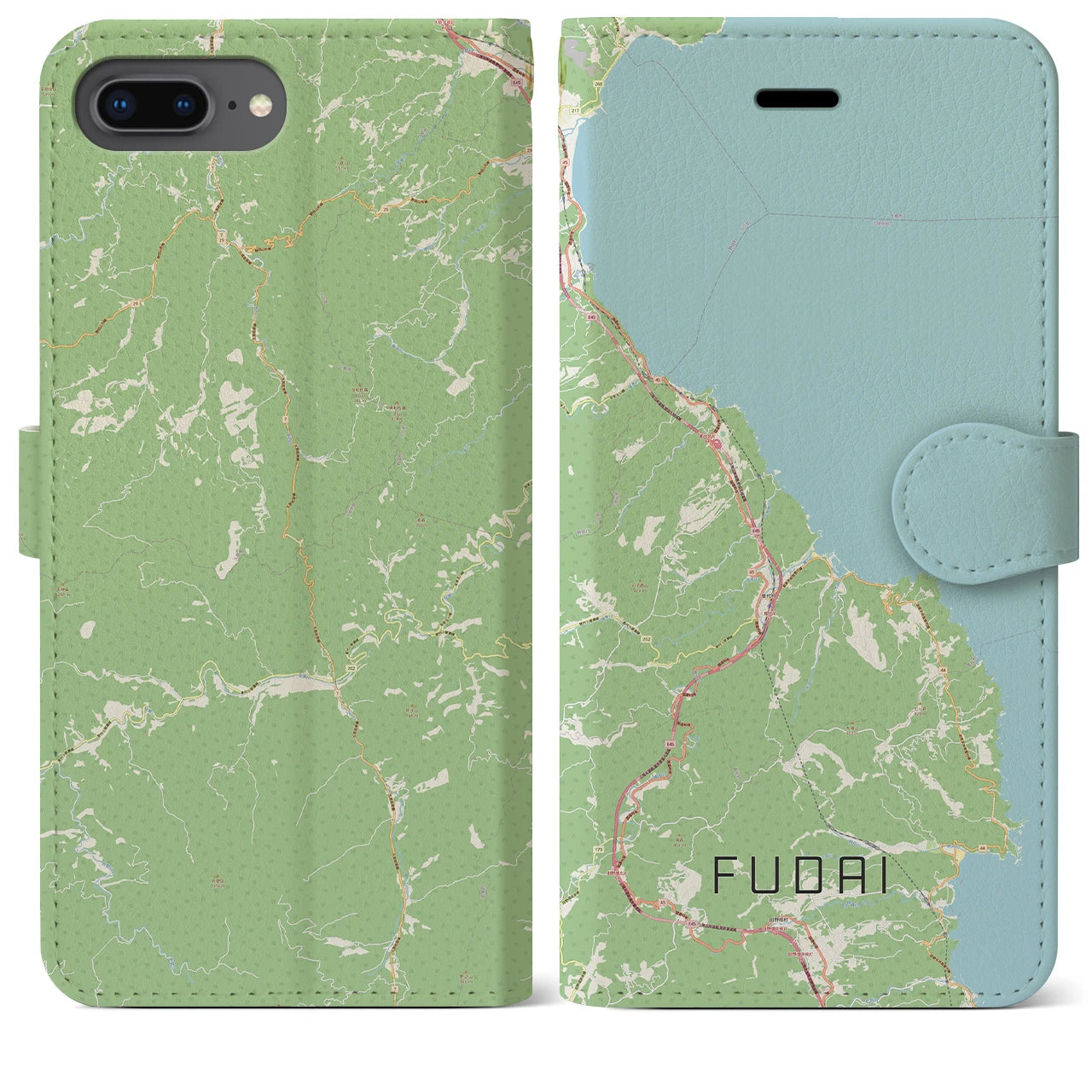 【普代(岩手県)】地図柄iPhoneケース(手帳タイプ)ナチュラル・iPhone 8Plus /7Plus / 6sPlus / 6Plus 用