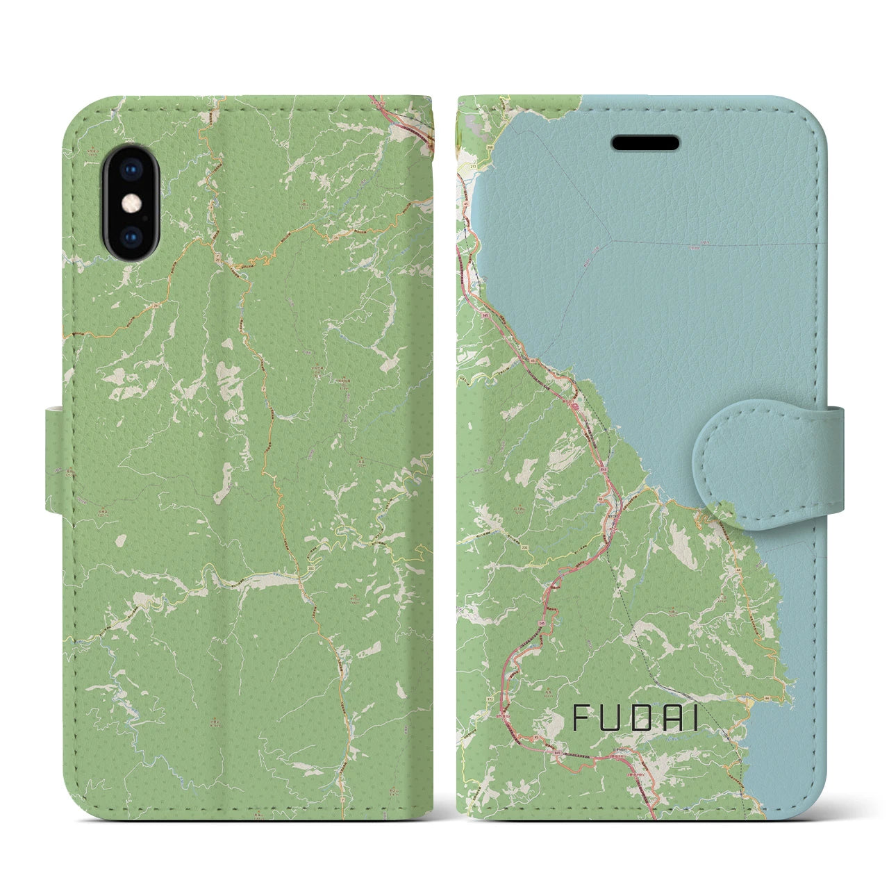 【普代(岩手県)】地図柄iPhoneケース(手帳タイプ)ナチュラル・iPhone XS / X 用