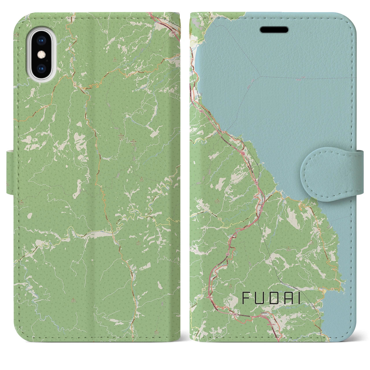 【普代(岩手県)】地図柄iPhoneケース(手帳タイプ)ナチュラル・iPhone XS Max 用