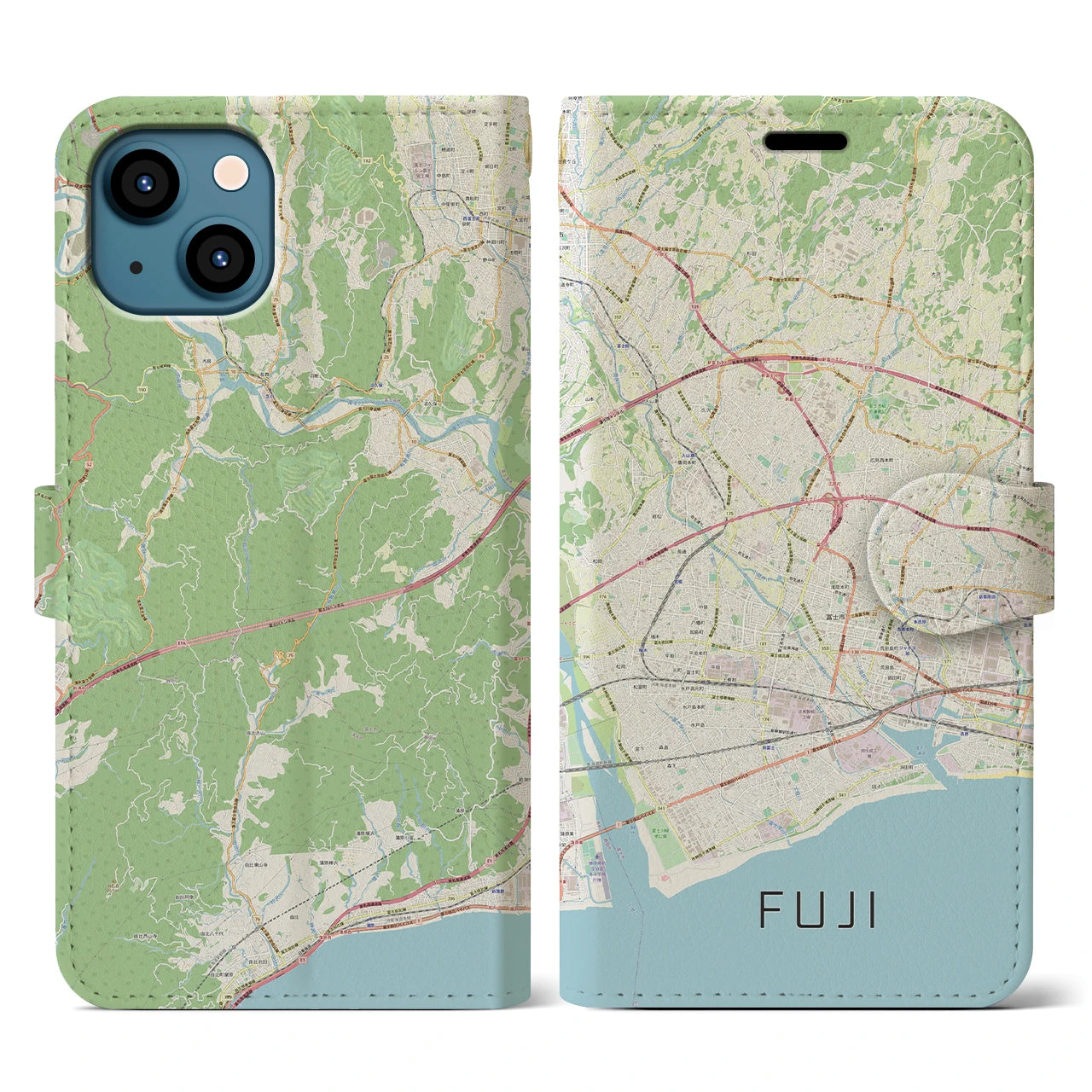 【富士(静岡県)】地図柄iPhoneケース(手帳タイプ)ナチュラル・iPhone 13 用