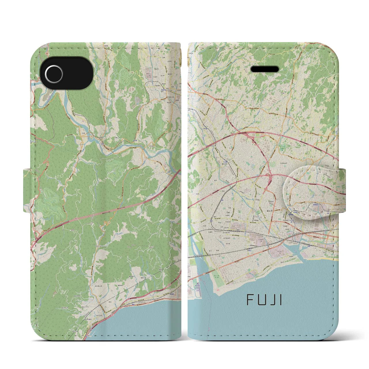 【富士(静岡県)】地図柄iPhoneケース(手帳タイプ)ナチュラル・iPhone SE(第3 / 第2世代) / 8 / 7 / 6s / 6 用