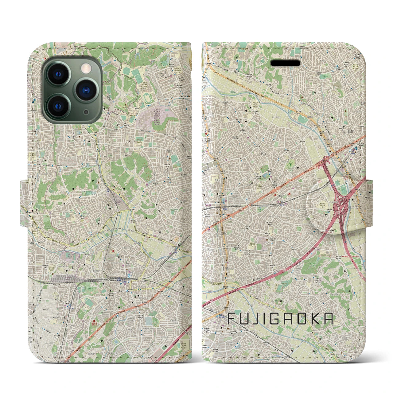 【藤が丘(神奈川県)】地図柄iPhoneケース(手帳タイプ)ナチュラル・iPhone 11 Pro 用