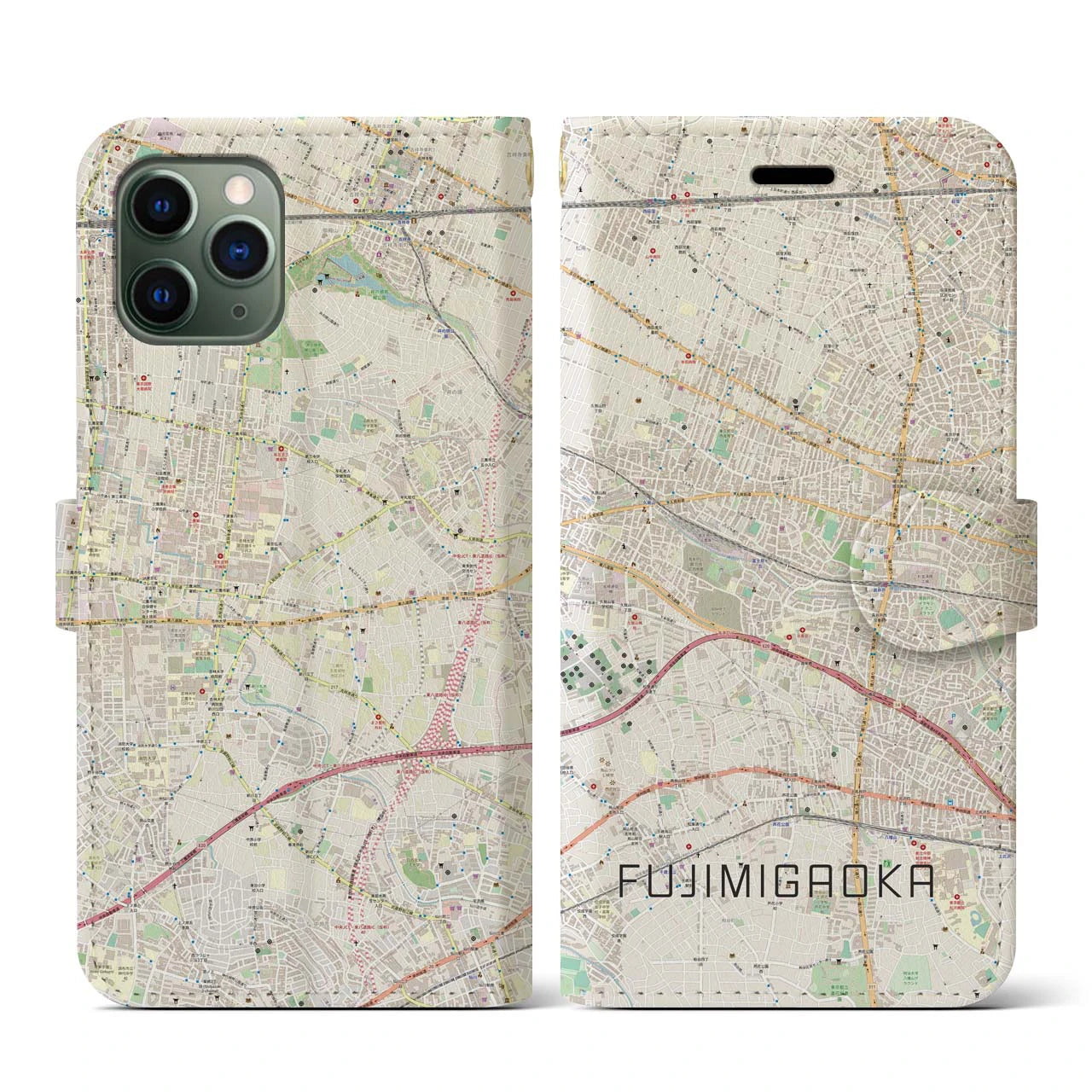 【富士見ヶ丘(東京都)】地図柄iPhoneケース(手帳タイプ)ナチュラル・iPhone 11 Pro 用