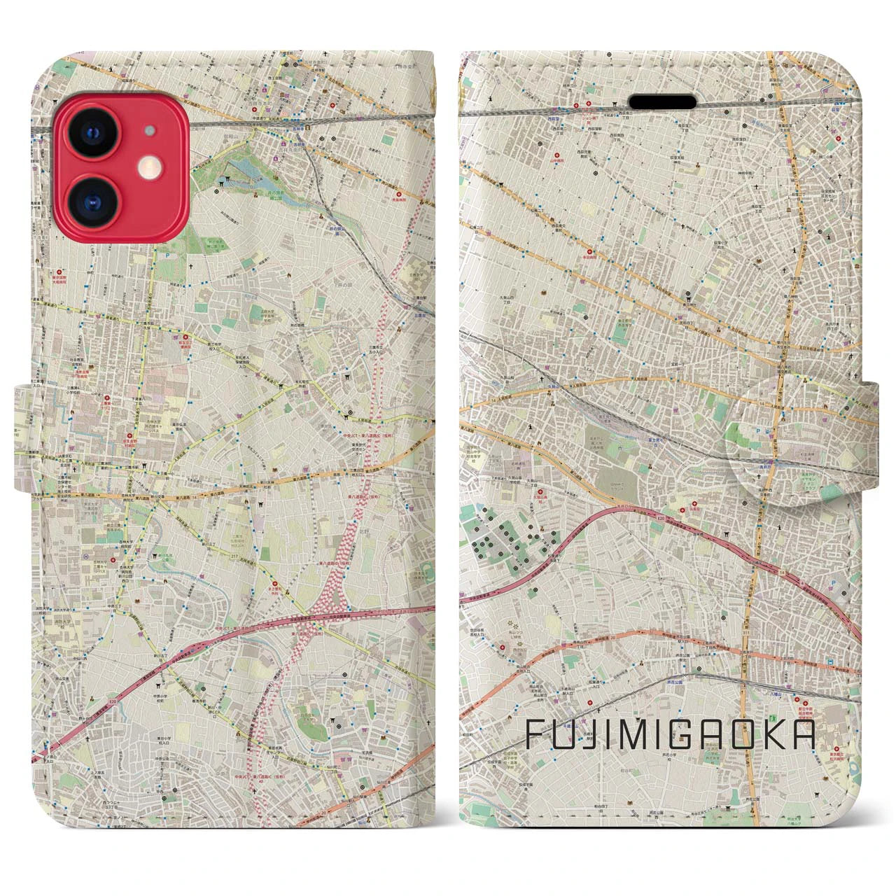 【富士見ヶ丘(東京都)】地図柄iPhoneケース(手帳タイプ)ナチュラル・iPhone 11 用
