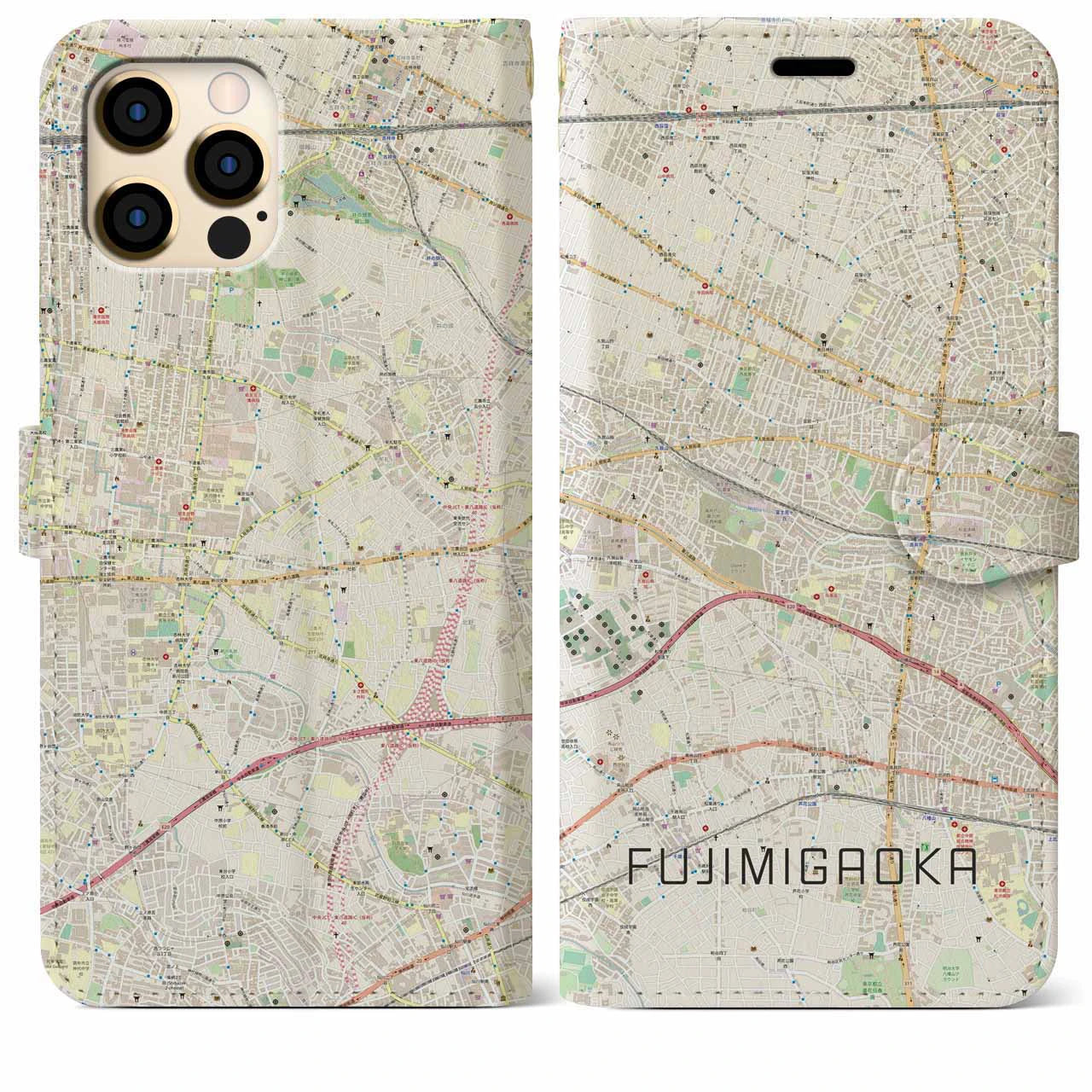 【富士見ヶ丘(東京都)】地図柄iPhoneケース(手帳タイプ)ナチュラル・iPhone 12 Pro Max 用