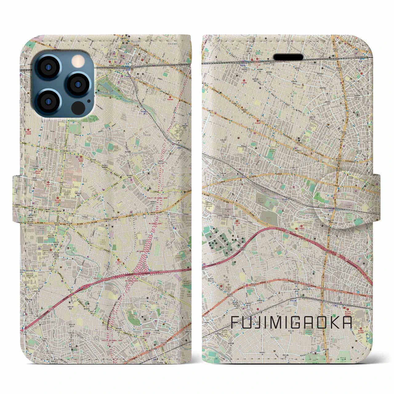 【富士見ヶ丘(東京都)】地図柄iPhoneケース(手帳タイプ)ナチュラル・iPhone 12 / 12 Pro 用