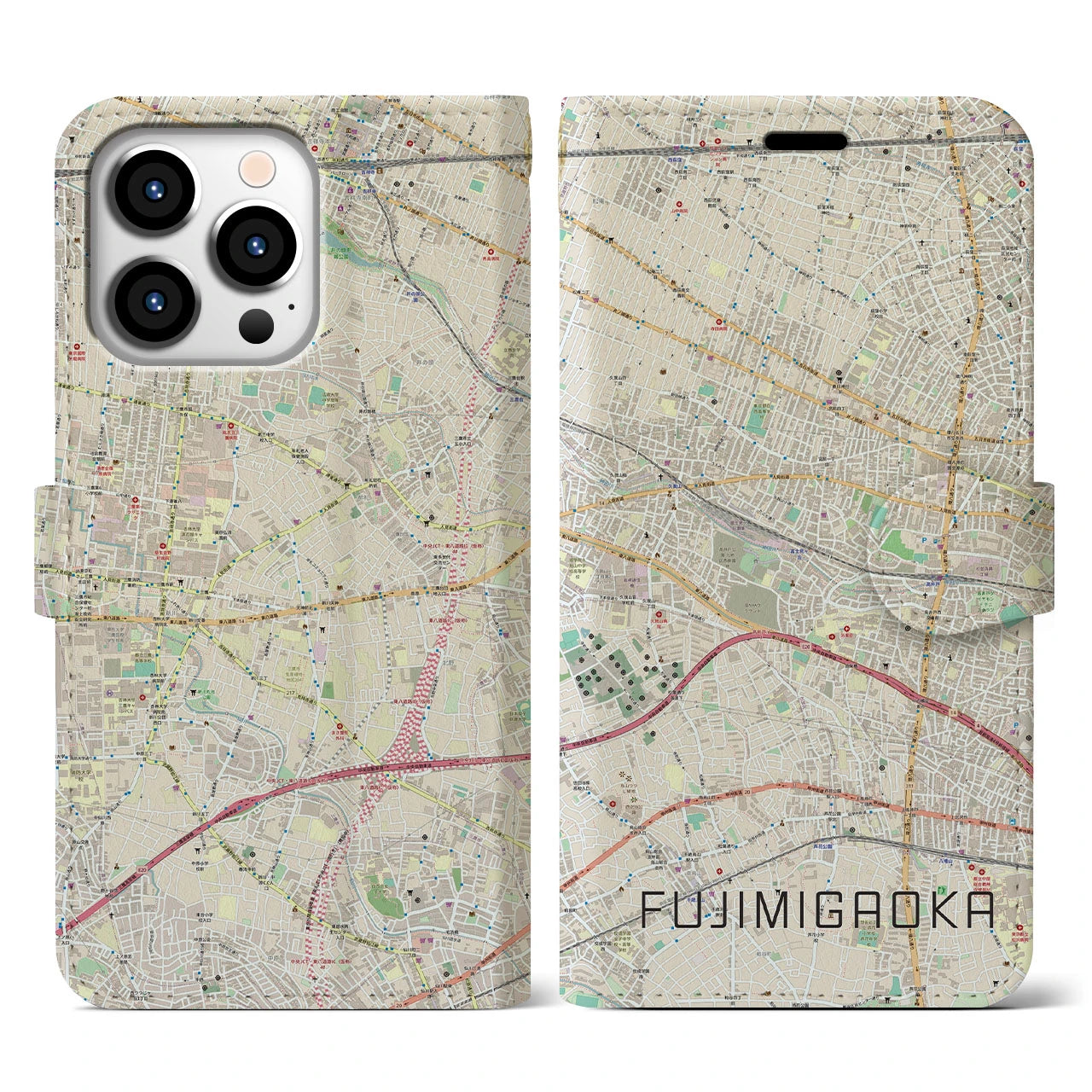 【富士見ヶ丘(東京都)】地図柄iPhoneケース(手帳タイプ)ナチュラル・iPhone 13 Pro 用