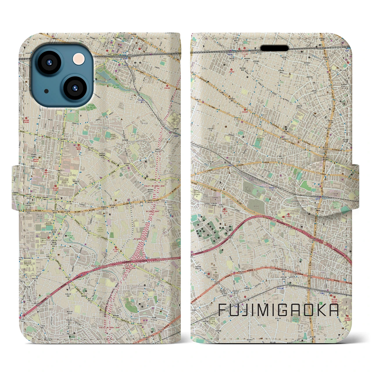 【富士見ヶ丘(東京都)】地図柄iPhoneケース(手帳タイプ)ナチュラル・iPhone 13 用