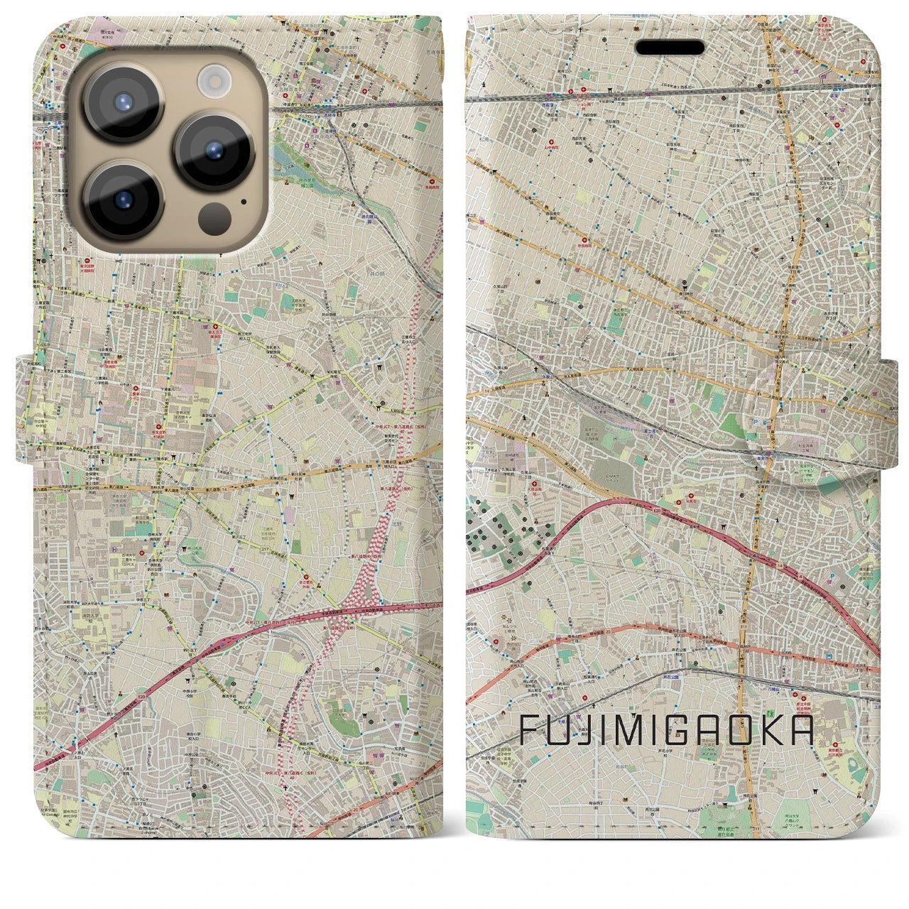 【富士見ヶ丘(東京都)】地図柄iPhoneケース(手帳タイプ)ナチュラル・iPhone 14 Pro Max 用