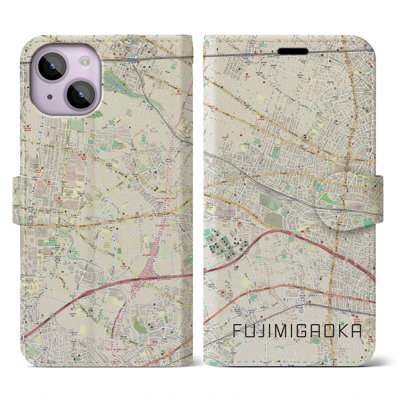【富士見ヶ丘(東京都)】地図柄iPhoneケース(手帳タイプ)ナチュラル・iPhone 14 用