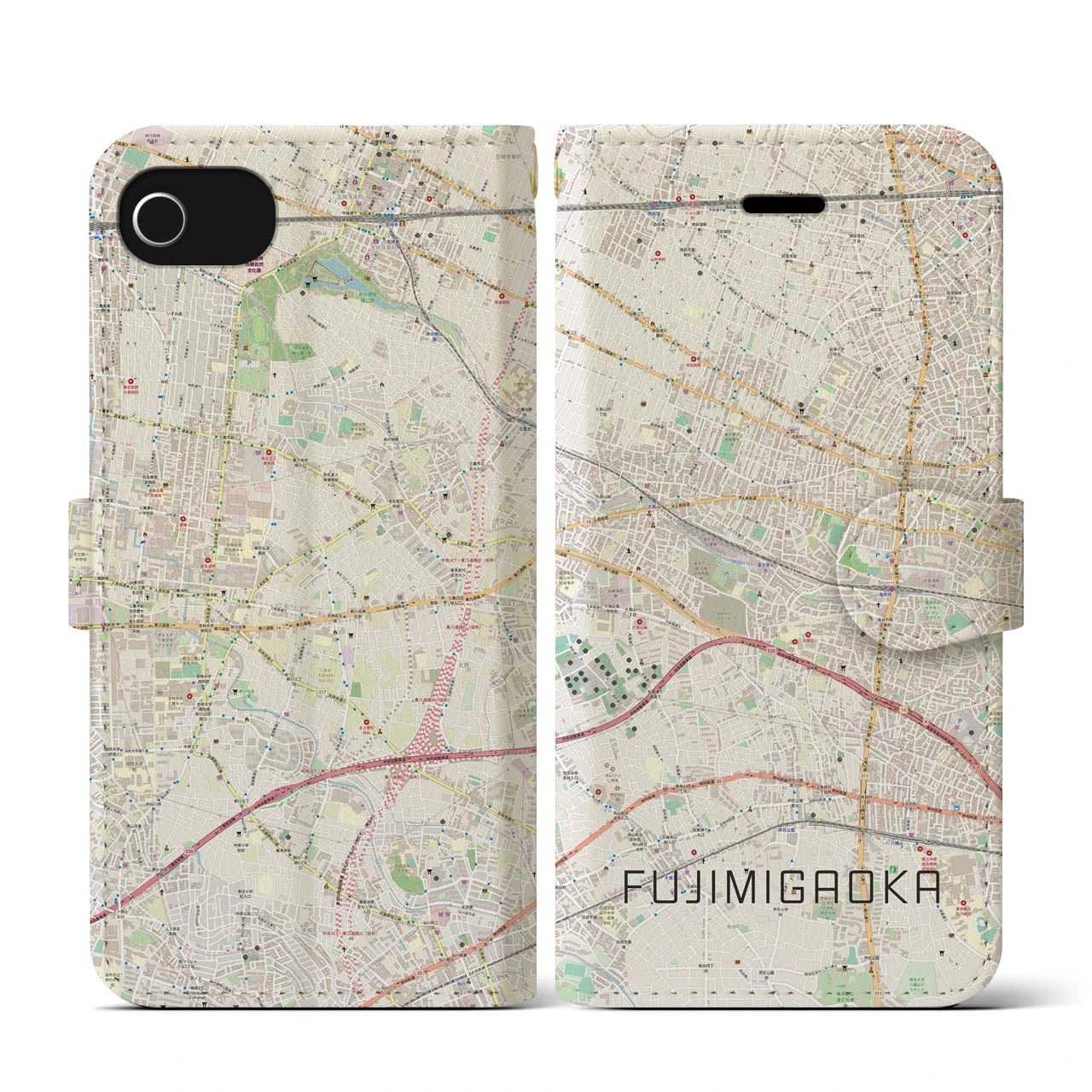 【富士見ヶ丘(東京都)】地図柄iPhoneケース(手帳タイプ)ナチュラル・iPhone SE(第3 / 第2世代) / 8 / 7 / 6s / 6 用