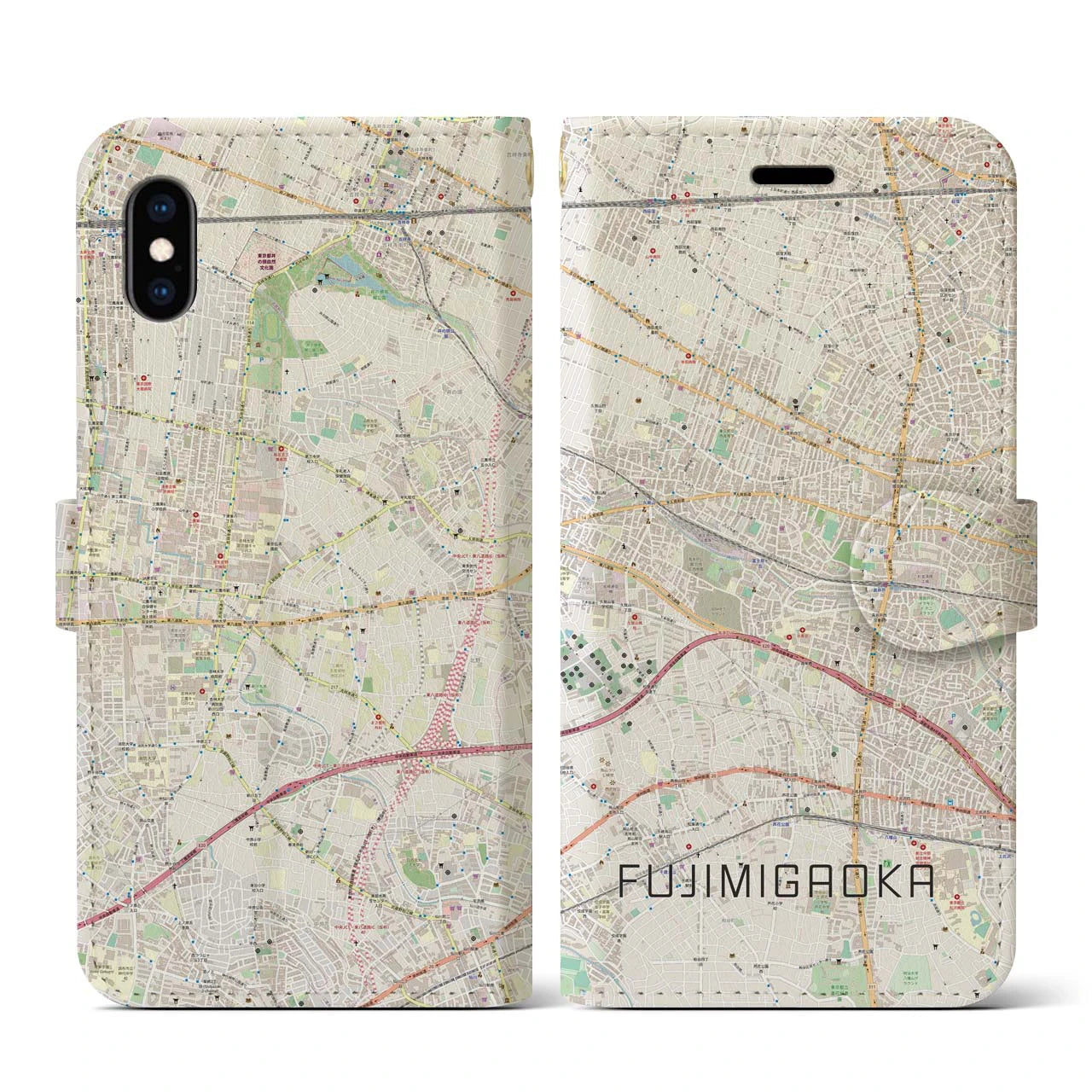 【富士見ヶ丘(東京都)】地図柄iPhoneケース(手帳タイプ)ナチュラル・iPhone XS / X 用
