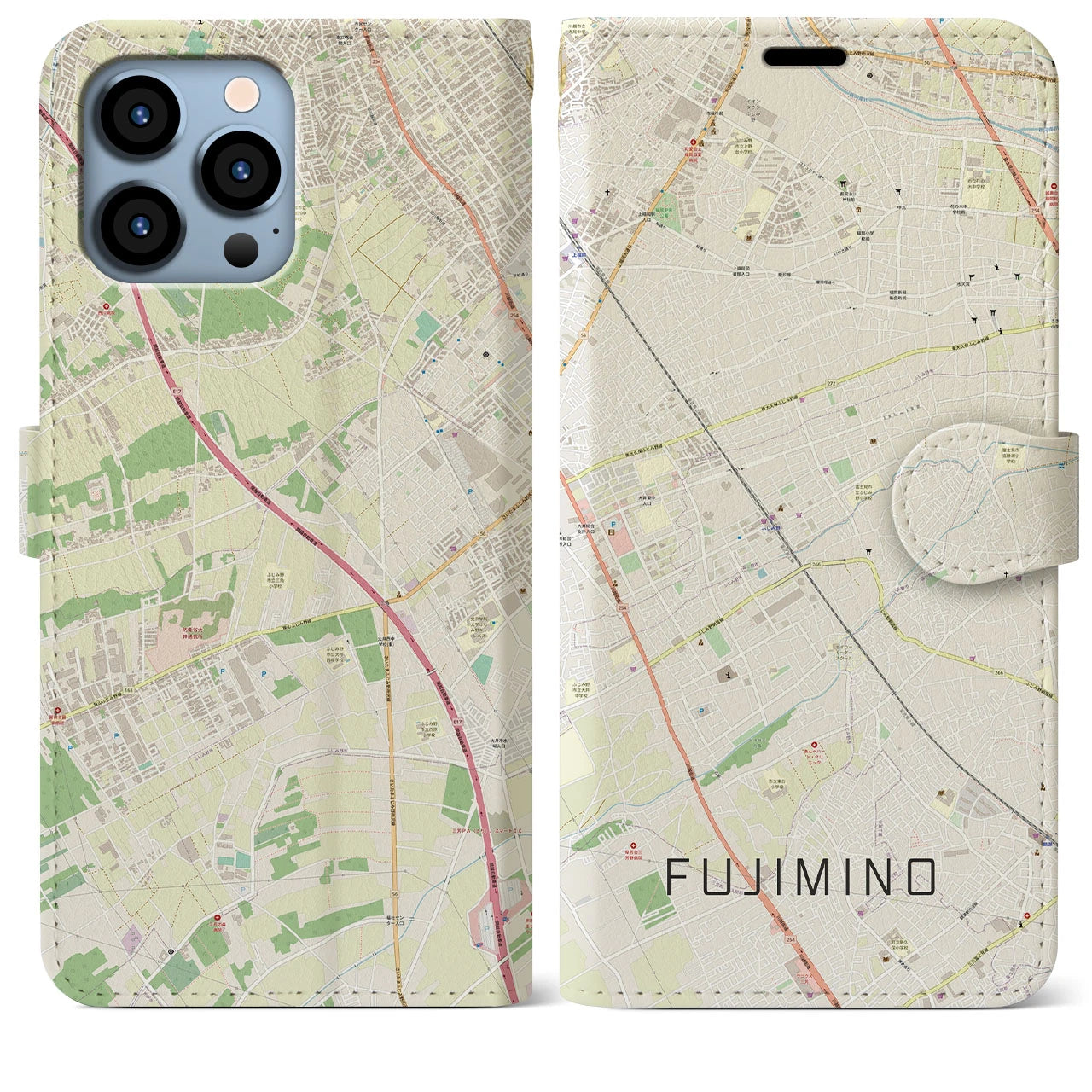 【ふじみ野(埼玉県)】地図柄iPhoneケース(手帳タイプ)ナチュラル・iPhone 13 Pro Max 用