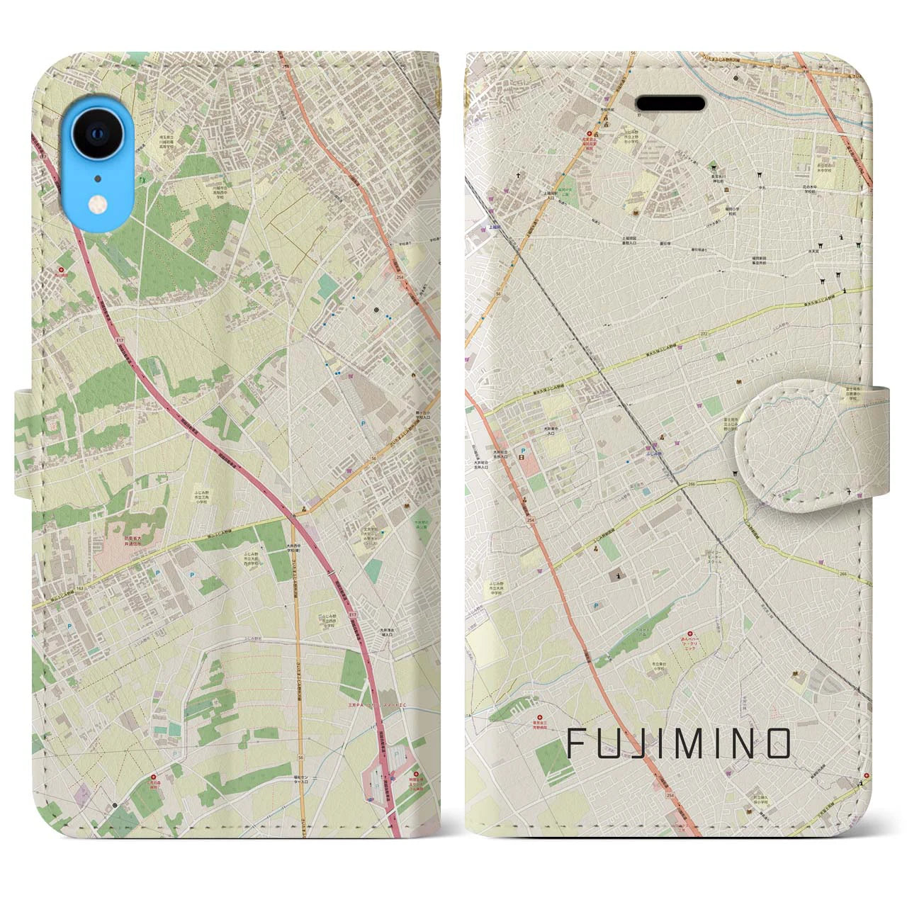 【ふじみ野(埼玉県)】地図柄iPhoneケース(手帳タイプ)ナチュラル・iPhone XR 用
