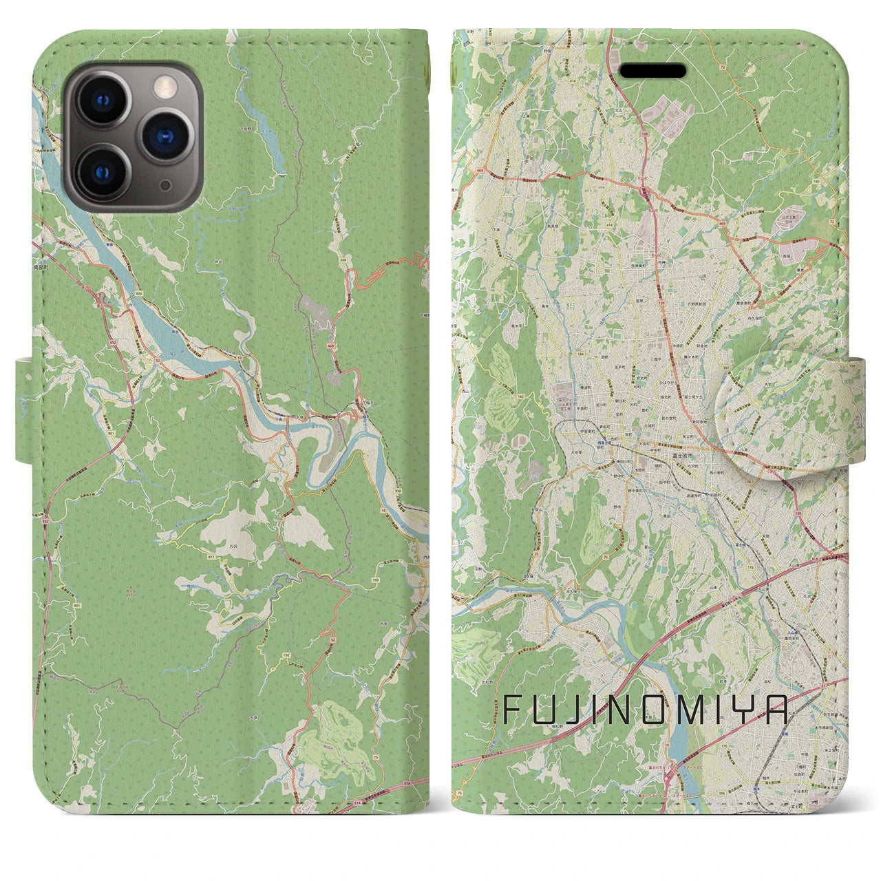 【富士宮(静岡県)】地図柄iPhoneケース(手帳タイプ)ナチュラル・iPhone 11 Pro Max 用