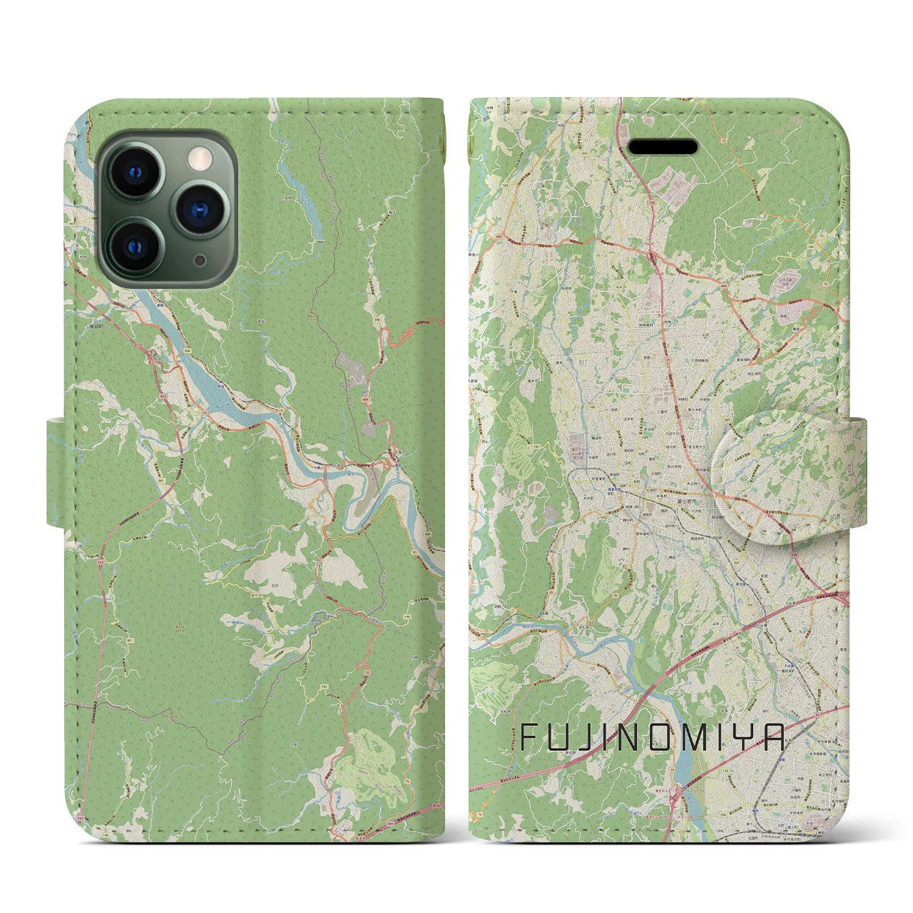 【富士宮(静岡県)】地図柄iPhoneケース(手帳タイプ)ナチュラル・iPhone 11 Pro 用