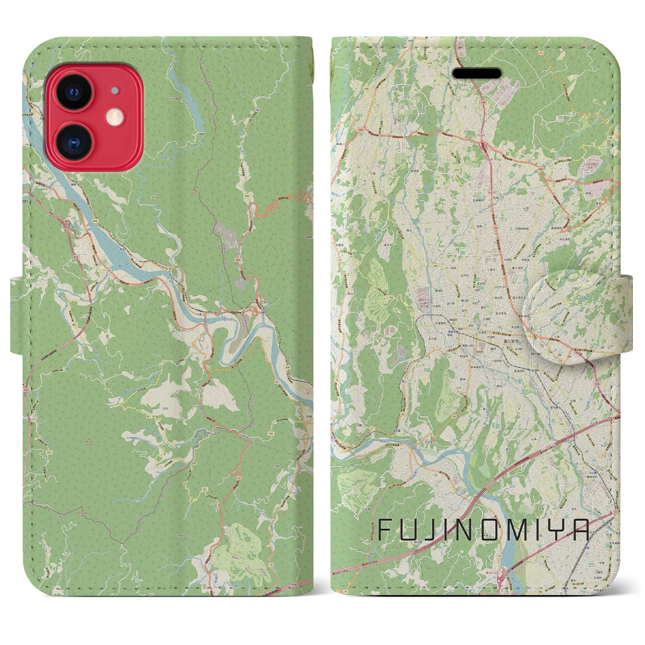 【富士宮(静岡県)】地図柄iPhoneケース(手帳タイプ)ナチュラル・iPhone 11 用