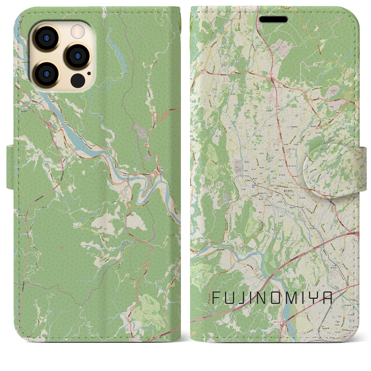 【富士宮(静岡県)】地図柄iPhoneケース(手帳タイプ)ナチュラル・iPhone 12 Pro Max 用