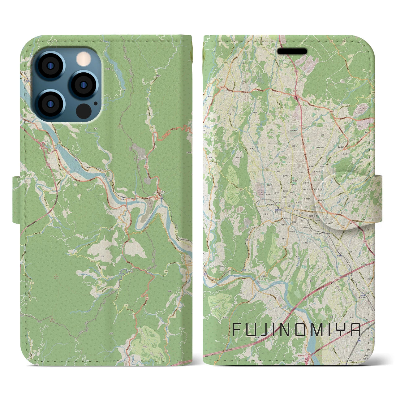 【富士宮(静岡県)】地図柄iPhoneケース(手帳タイプ)ナチュラル・iPhone 12 / 12 Pro 用