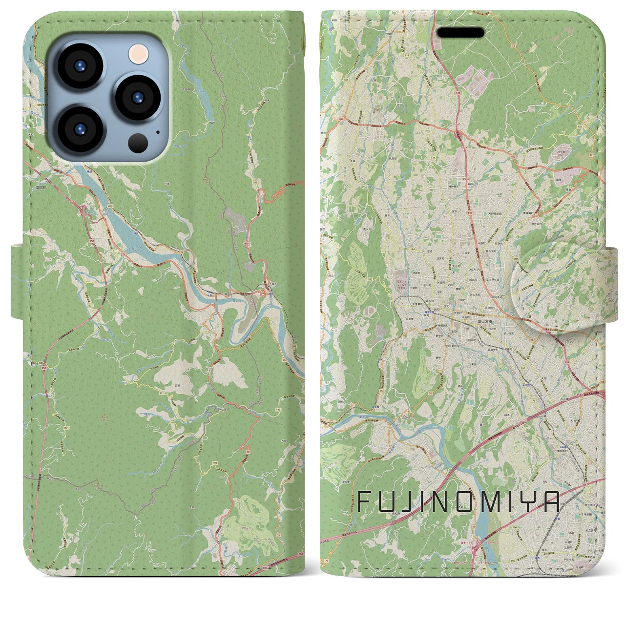 【富士宮(静岡県)】地図柄iPhoneケース(手帳タイプ)ナチュラル・iPhone 13 Pro Max 用