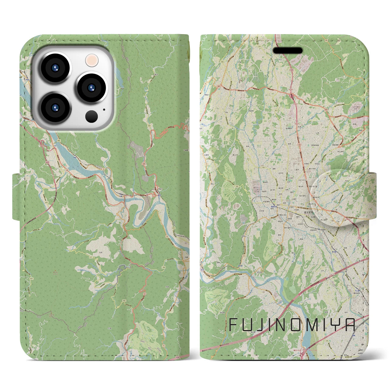 【富士宮(静岡県)】地図柄iPhoneケース(手帳タイプ)ナチュラル・iPhone 13 Pro 用