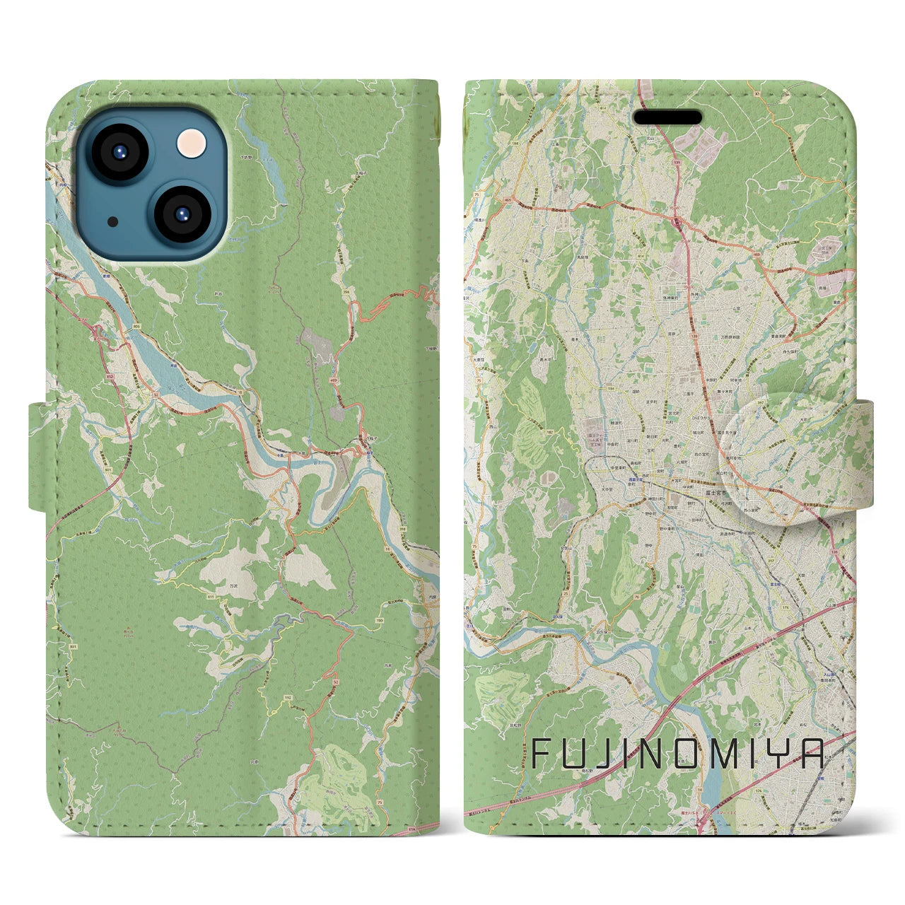 【富士宮(静岡県)】地図柄iPhoneケース(手帳タイプ)ナチュラル・iPhone 13 用