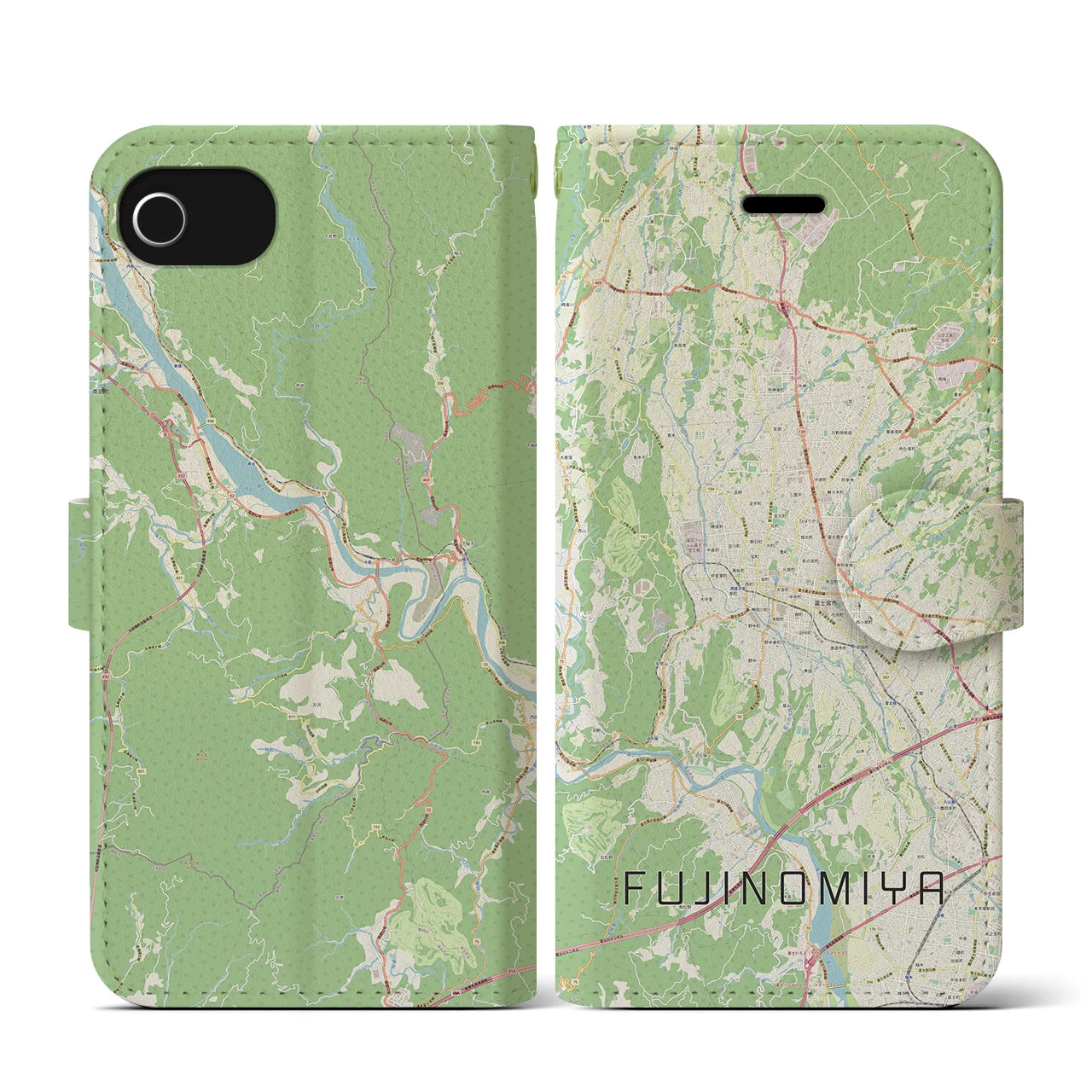 【富士宮(静岡県)】地図柄iPhoneケース(手帳タイプ)ナチュラル・iPhone SE(第3 / 第2世代) / 8 / 7 / 6s / 6 用