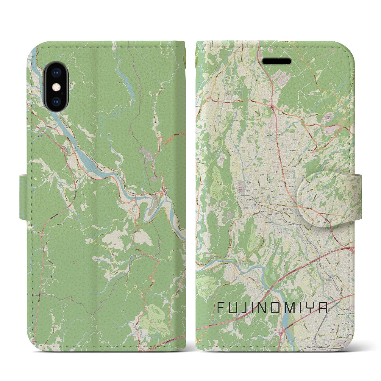 【富士宮(静岡県)】地図柄iPhoneケース(手帳タイプ)ナチュラル・iPhone XS / X 用