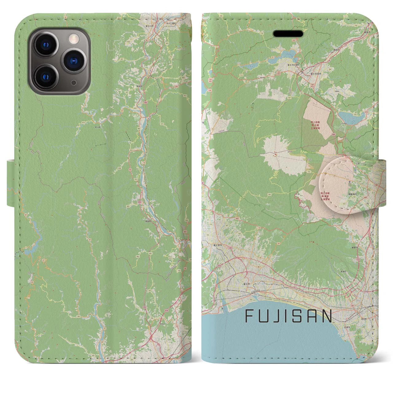 【富士山(静岡県)】地図柄iPhoneケース(手帳タイプ)ナチュラル・iPhone 11 Pro Max 用