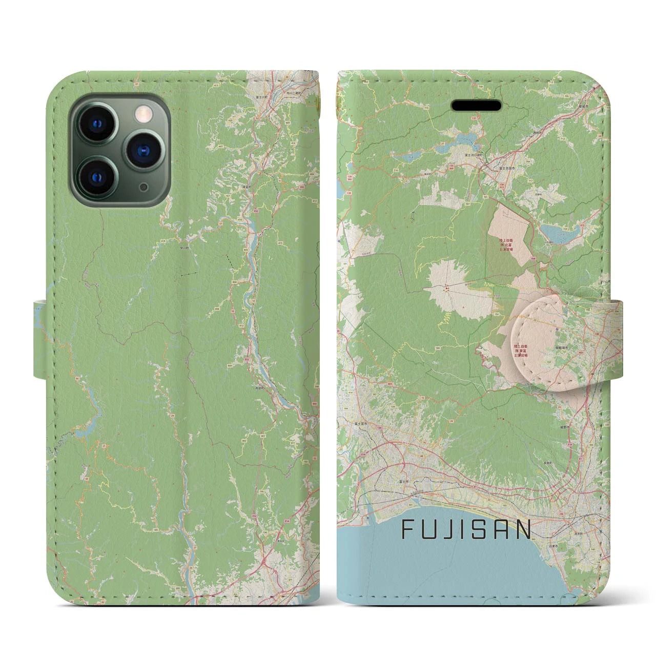 【富士山(静岡県)】地図柄iPhoneケース(手帳タイプ)ナチュラル・iPhone 11 Pro 用