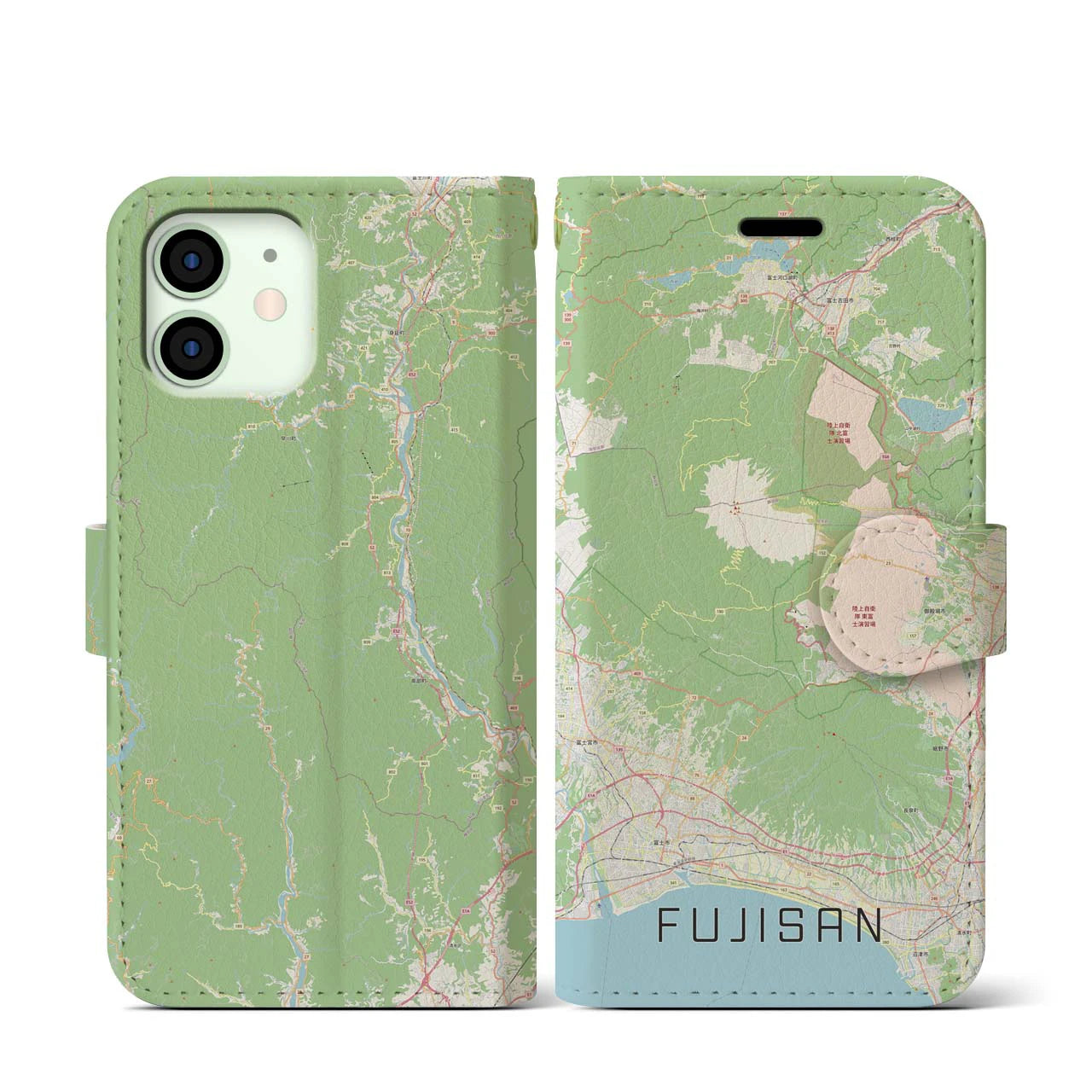 【富士山(静岡県)】地図柄iPhoneケース(手帳タイプ)ナチュラル・iPhone 12 mini 用