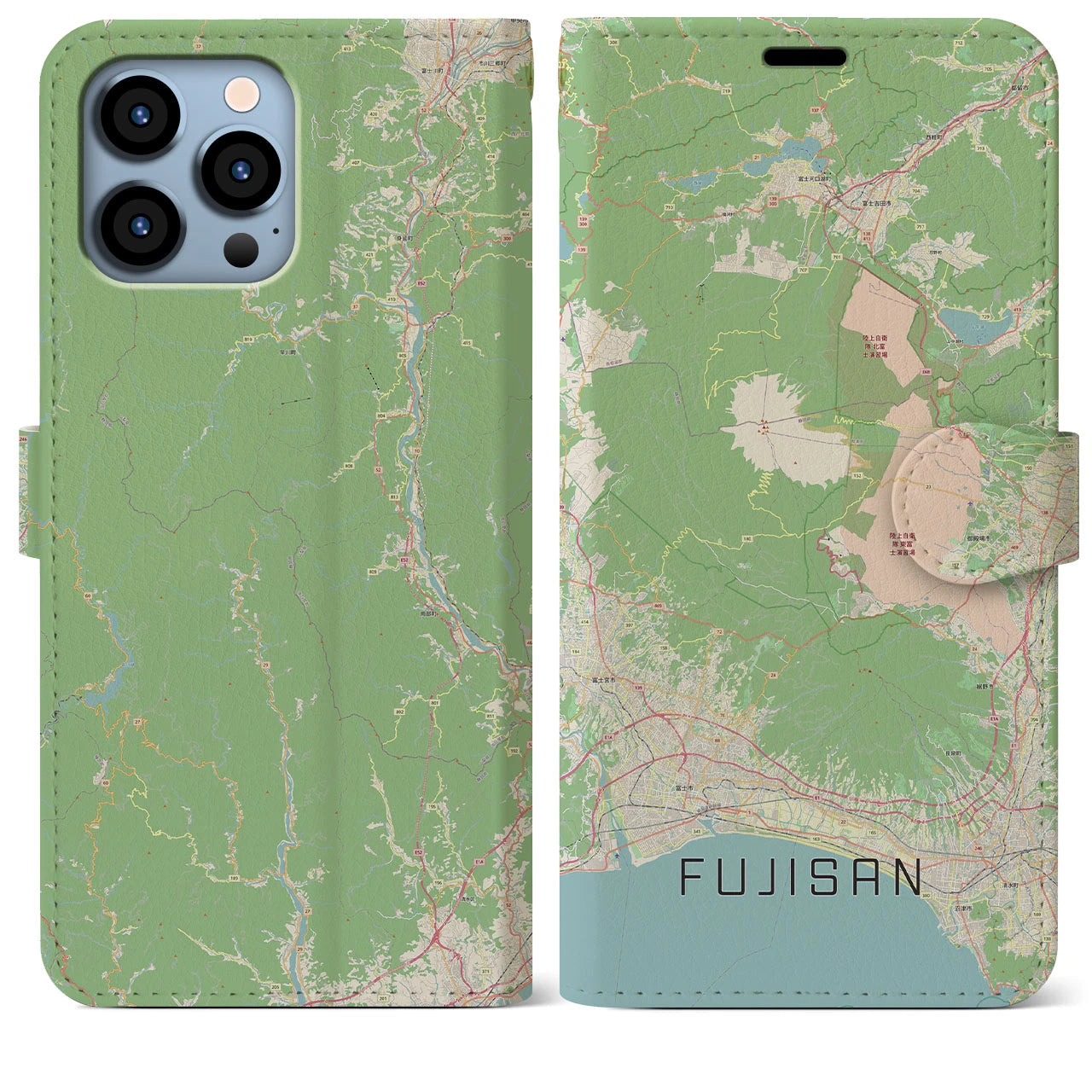 【富士山(静岡県)】地図柄iPhoneケース(手帳タイプ)ナチュラル・iPhone 13 Pro Max 用