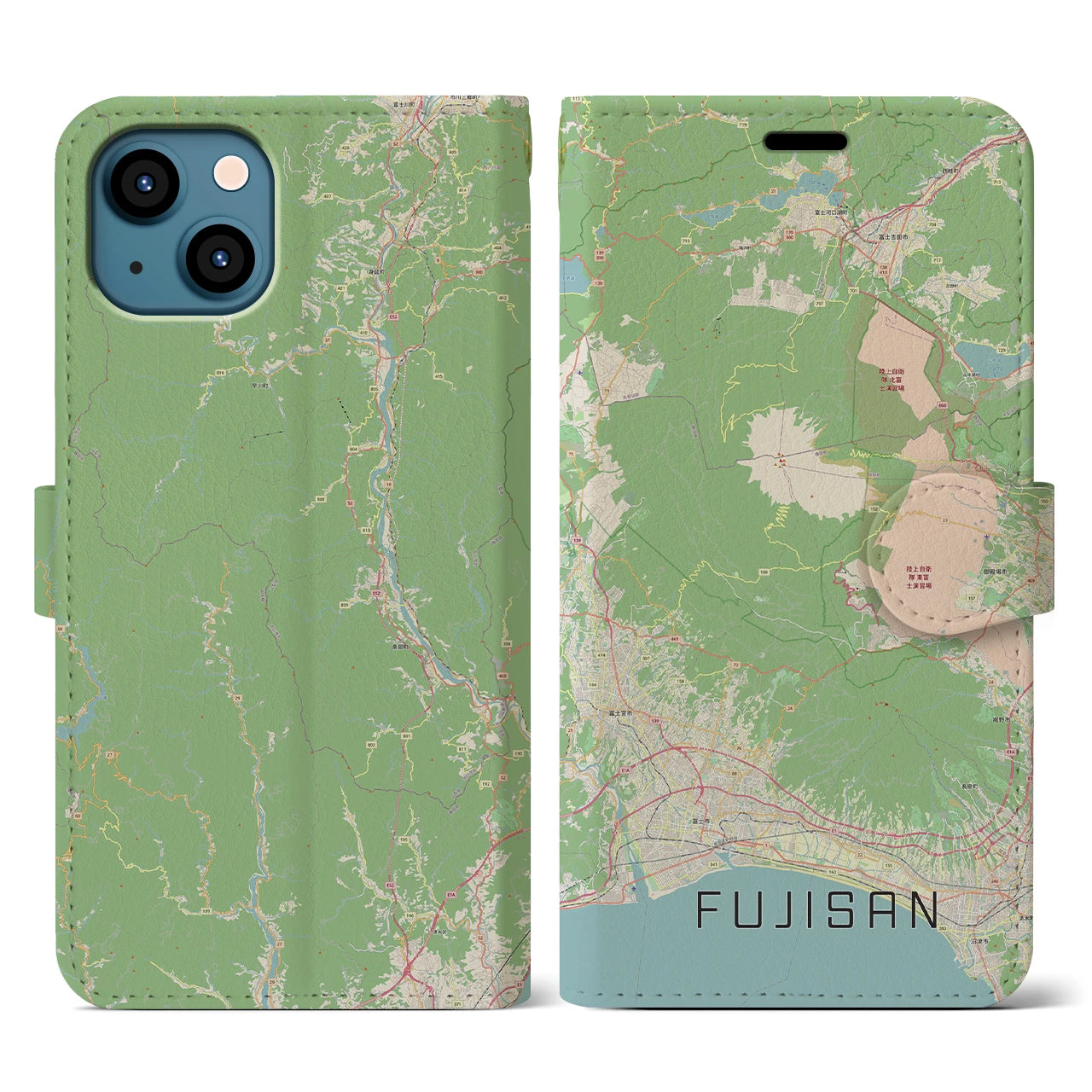【富士山(静岡県)】地図柄iPhoneケース(手帳タイプ)ナチュラル・iPhone 13 用