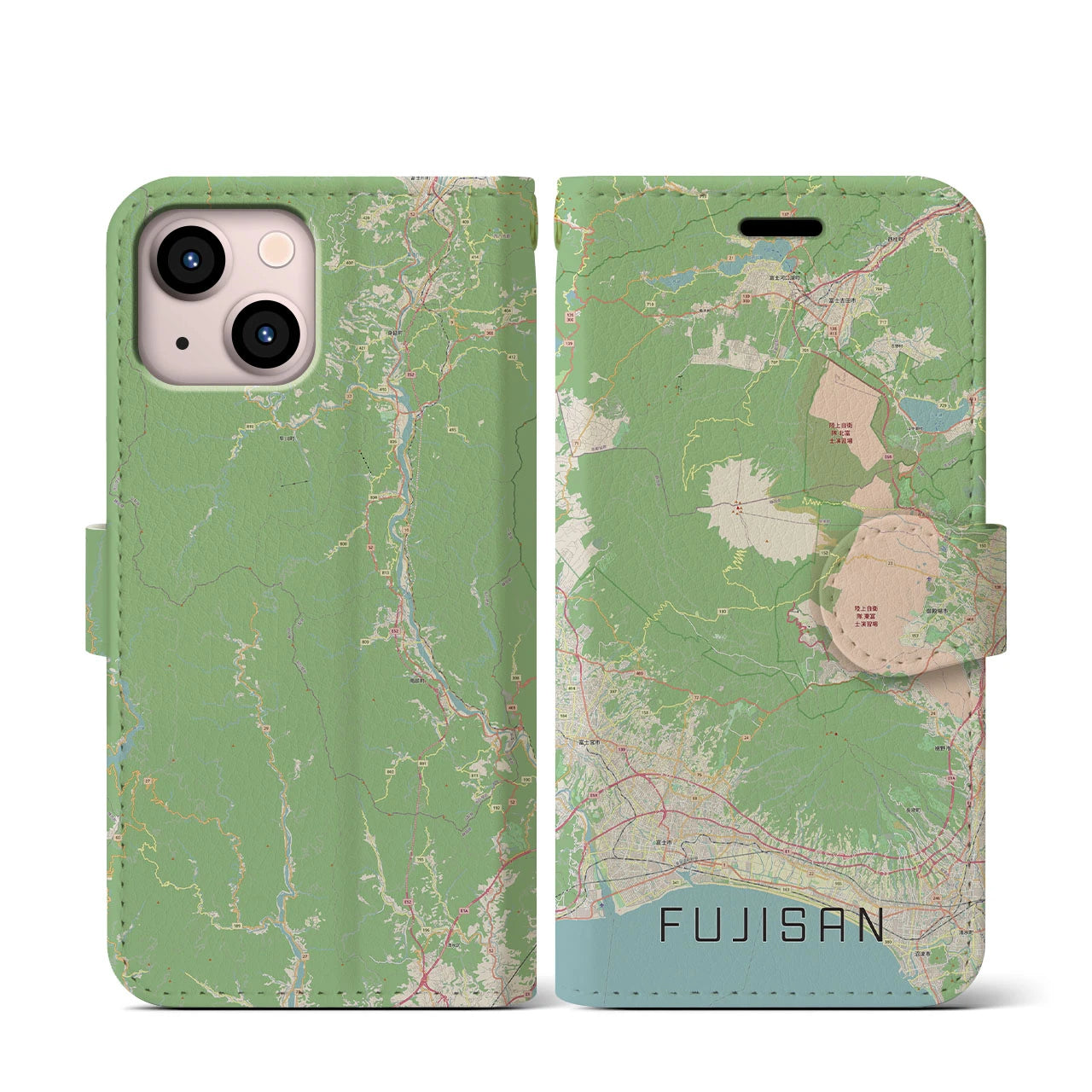 【富士山(静岡県)】地図柄iPhoneケース(手帳タイプ)ナチュラル・iPhone 13 mini 用