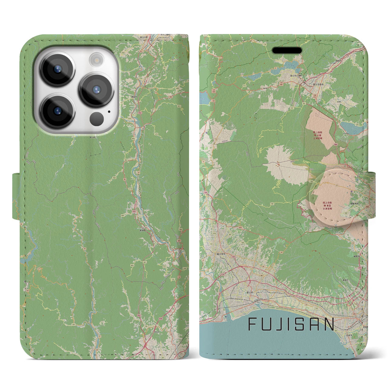 【富士山(静岡県)】地図柄iPhoneケース(手帳タイプ)ナチュラル・iPhone 14 Pro 用