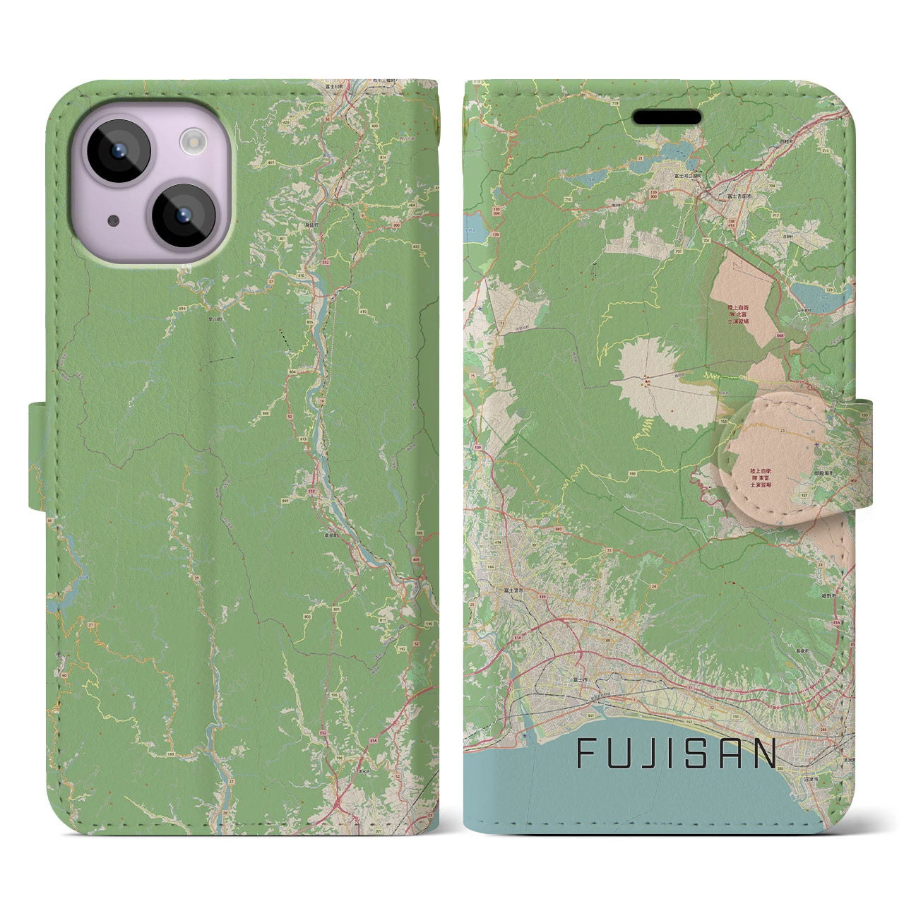 【富士山(静岡県)】地図柄iPhoneケース(手帳タイプ)ナチュラル・iPhone 14 用