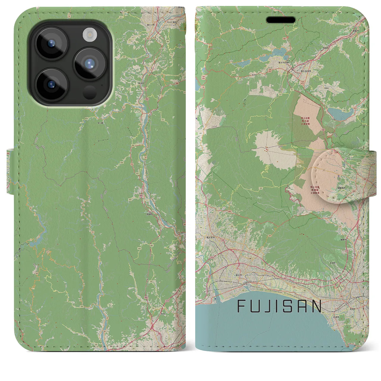 【富士山(静岡県)】地図柄iPhoneケース(手帳タイプ)ナチュラル・iPhone 15 Pro Max 用